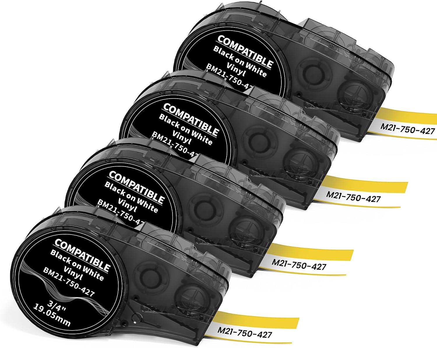 4 Pack Compatible M21-750-427 Self-Laminating Wire Wrap Label Tape, 0.75" W x 14' L (19.05 mm x 4.27 m), Vinyl Wire & Cable Lables for Control Panels/Electrical Panels, Black on White