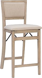 Linon Folding Wood Counter Stool with Beige Upholstery