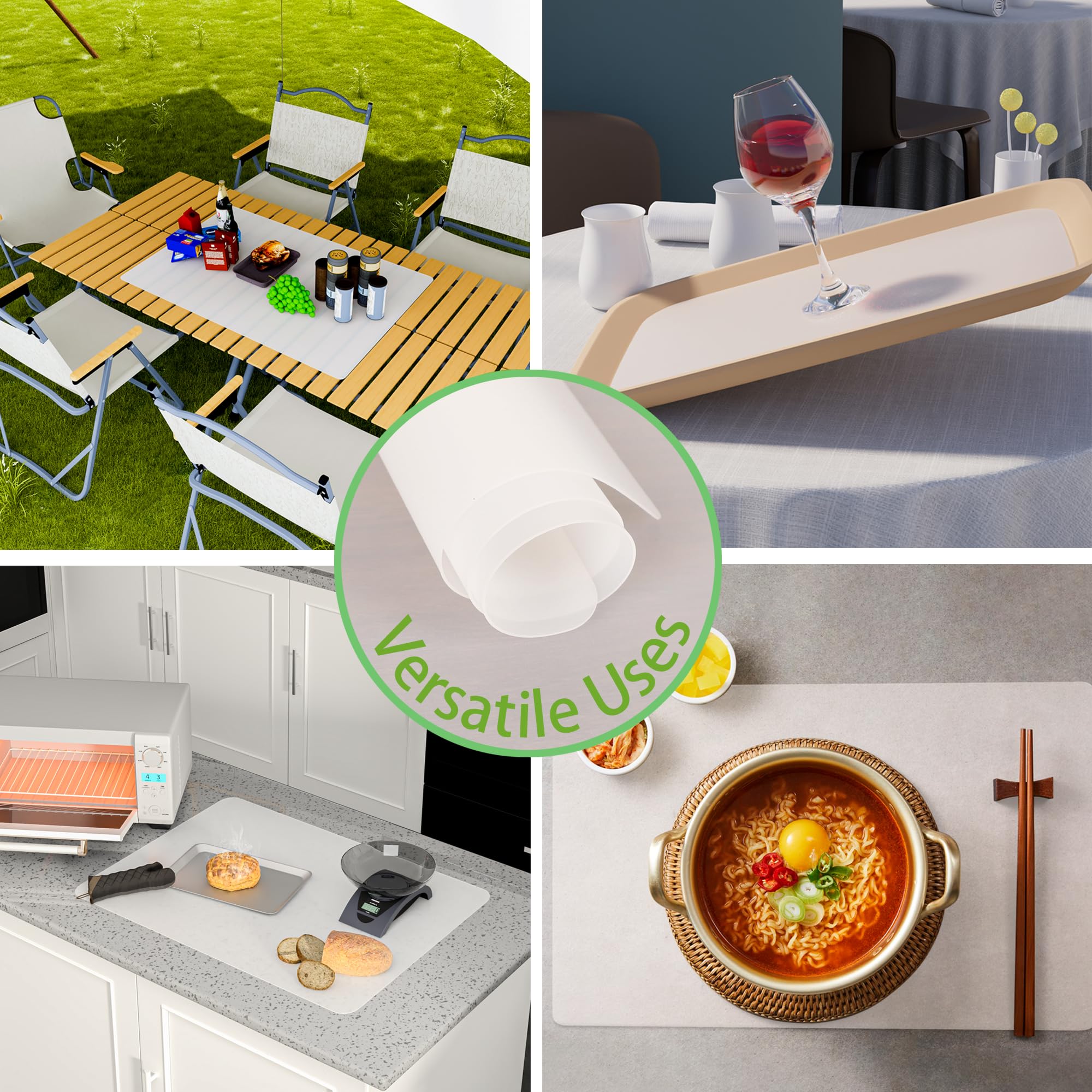 Grand tapis en silicone transparent pour comptoir de cuisine, 60 x 90 cm (1 mm d'épaisseur), antidérapant et imperméable, facile à nettoyer, tapis de cuisson résistant à la chaleur pour