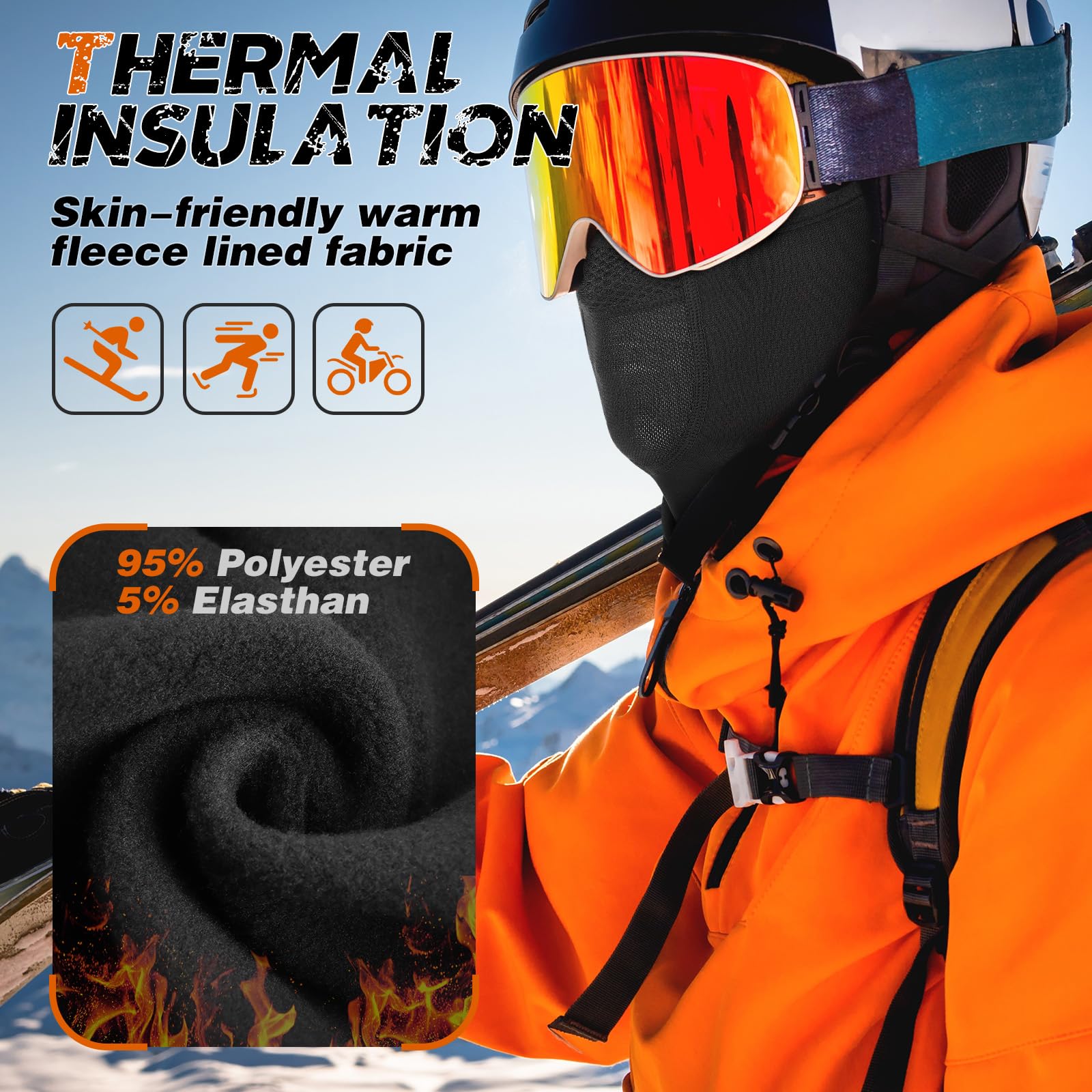 YANIKY Passamontagna Autunno Inverno Balaclava Maschera da sci per uomo e donna, antivento, calda, traspirante, per ciclismo, sci, moto, sport all'aria aperta