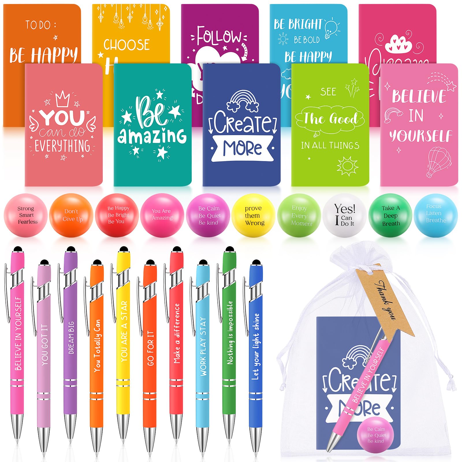 Faccito 10 Set Christmas Appreciation Gifts Employee Motivational Gifts Stress Balls Notebooks Inspirational Pens for Work Stress Balls Staff Appreciation Gifts Bulk Thank You Gift for Work Colleague