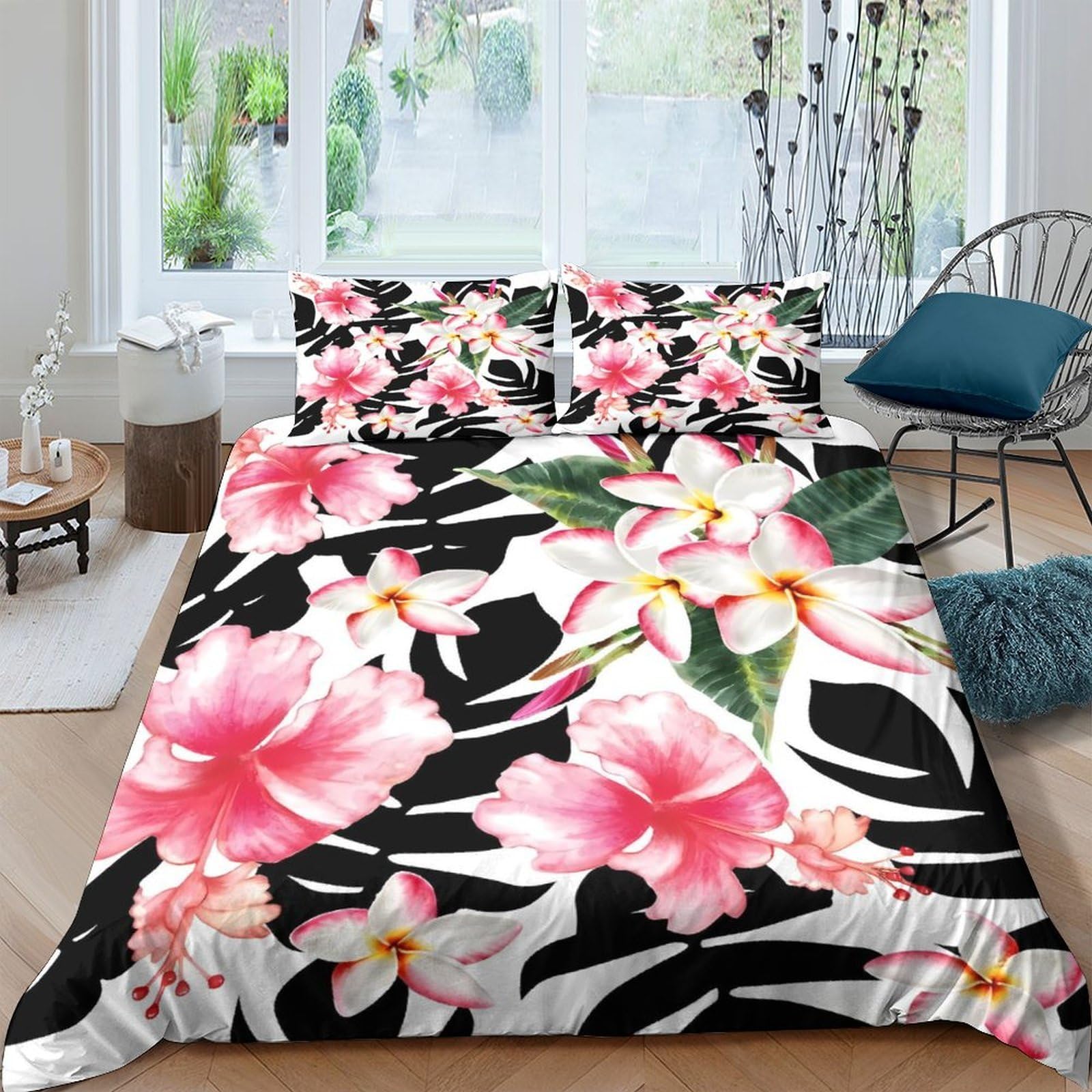 Ctjqhvkz Style-7 3D Printed Tropical Hibiscus Fitted Sheet Microfiber Soft Floral Palm Mattress Cover For Bedroom Guest Room Decor Single（135X200cm）