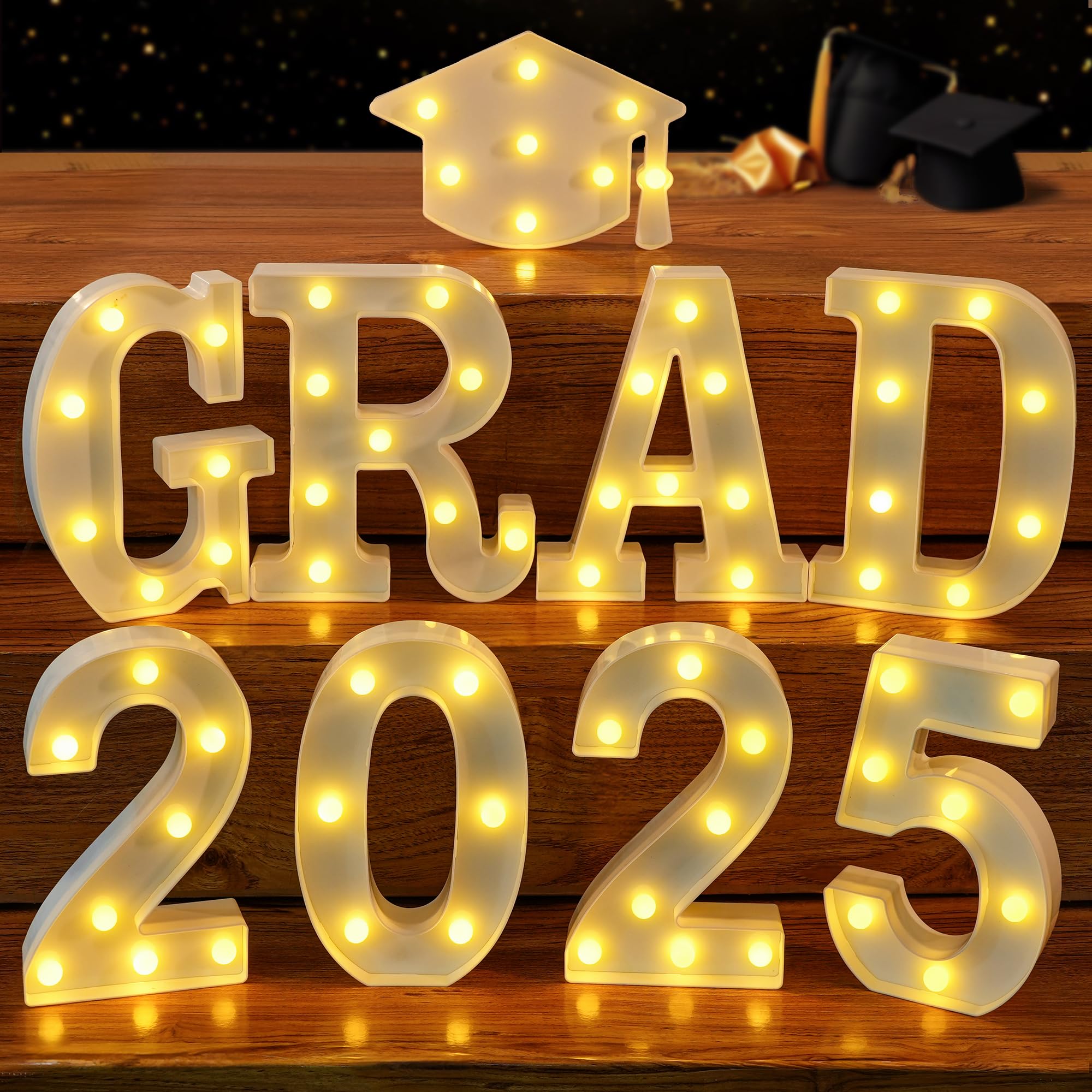 KatchOn, White Light Up 2025 Grad Sign - 8.5 Inch | 2025 Light Up Sign | Graduation Marquee 2025 for Graduation Decorations Class of 2025 | 2025 Grad