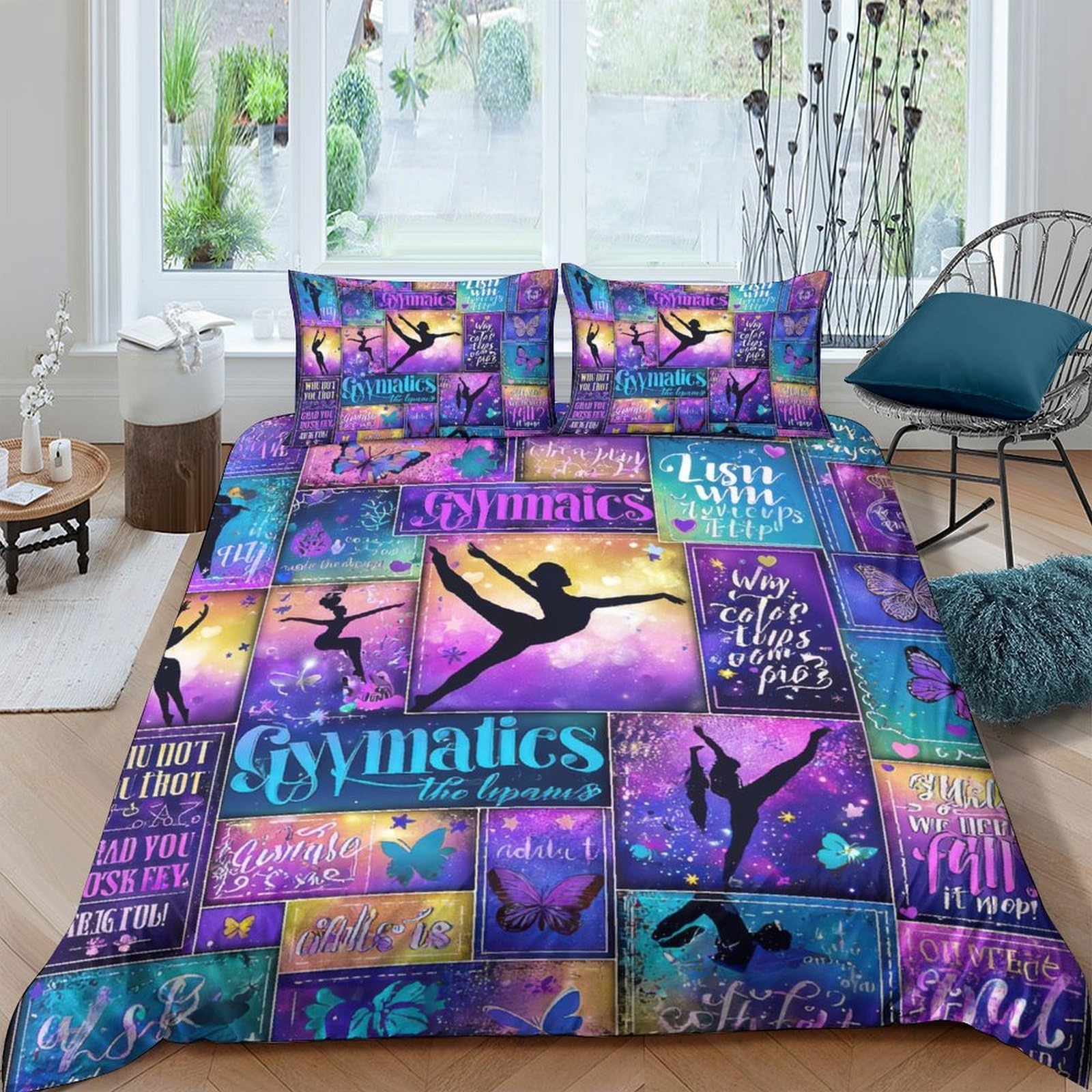 Ctjqhvkz Style-9 3D Printed Gymnastics Silhouette Fitted Sheet Microfiber Purple Blue Artistic Bed Cover For Bedroom Dorm Mattress Protection Single（135X200cm）