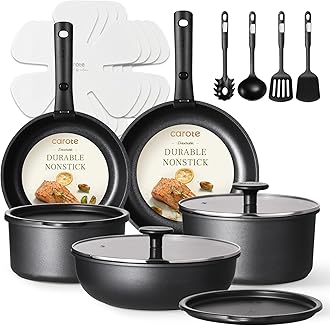 CAROTE 19Pcs Pots and Pans Set Non Stick, Cookware Set Detachable Handle, Nonstick Induction Kitchen Sets Non Stick with Removable Handle, RV Cook Ware, Oven Safe, Black