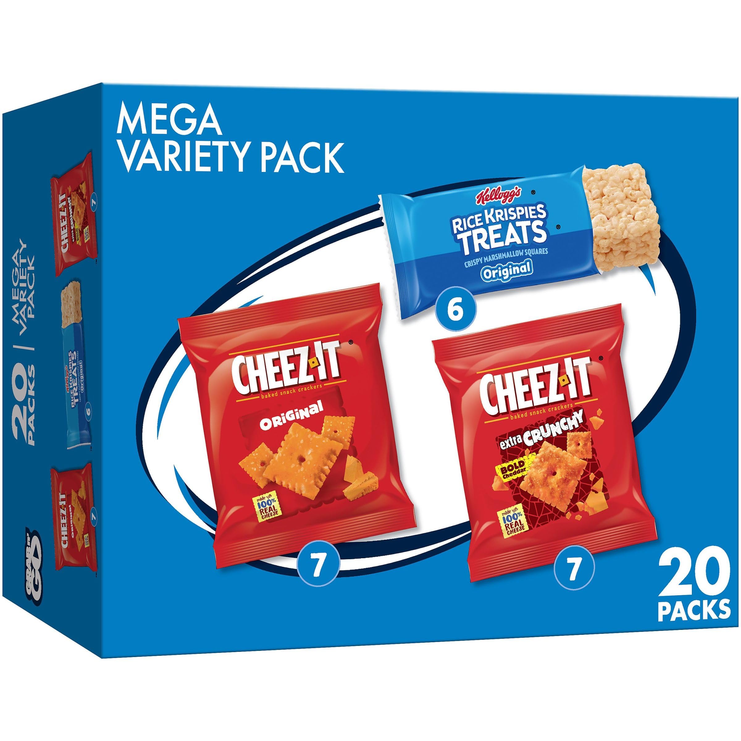 Kellogg'sCheez-It & Rice Krispies Treats, Lunch Snacks, Mega Variety Pack, 18.68oz Box (20 Count)