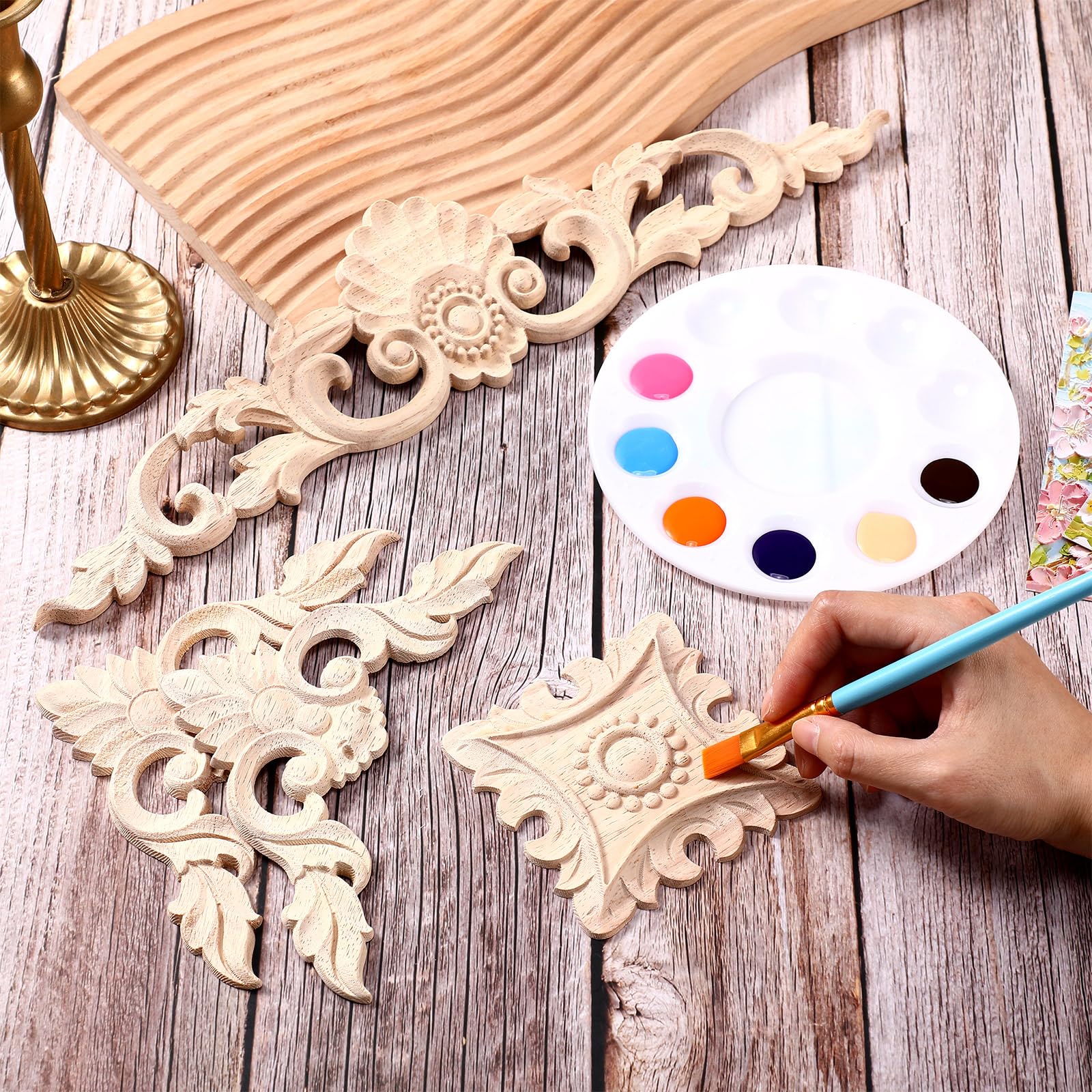 8 Pcs Wood Appliques and Onlays Large Size for Furniture Carved Onlays DIY Decorative Wood Carving Decals for Wall Cupboard Door Bed Cabinet (Stylish Style)