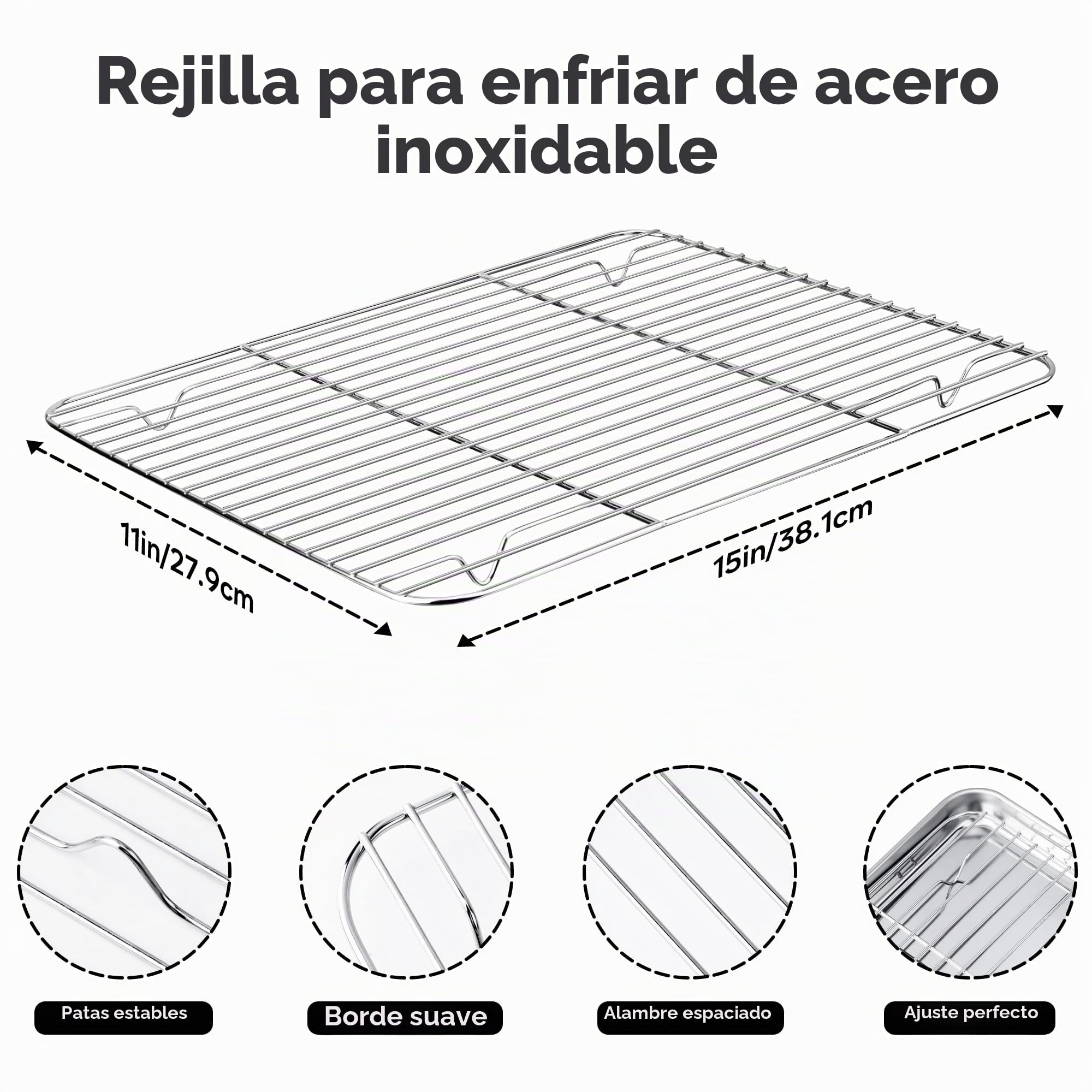 Juego de Bandeja para horno acero inoxidable con rejilla de enfriamiento 40.5x30.5x2.5cm