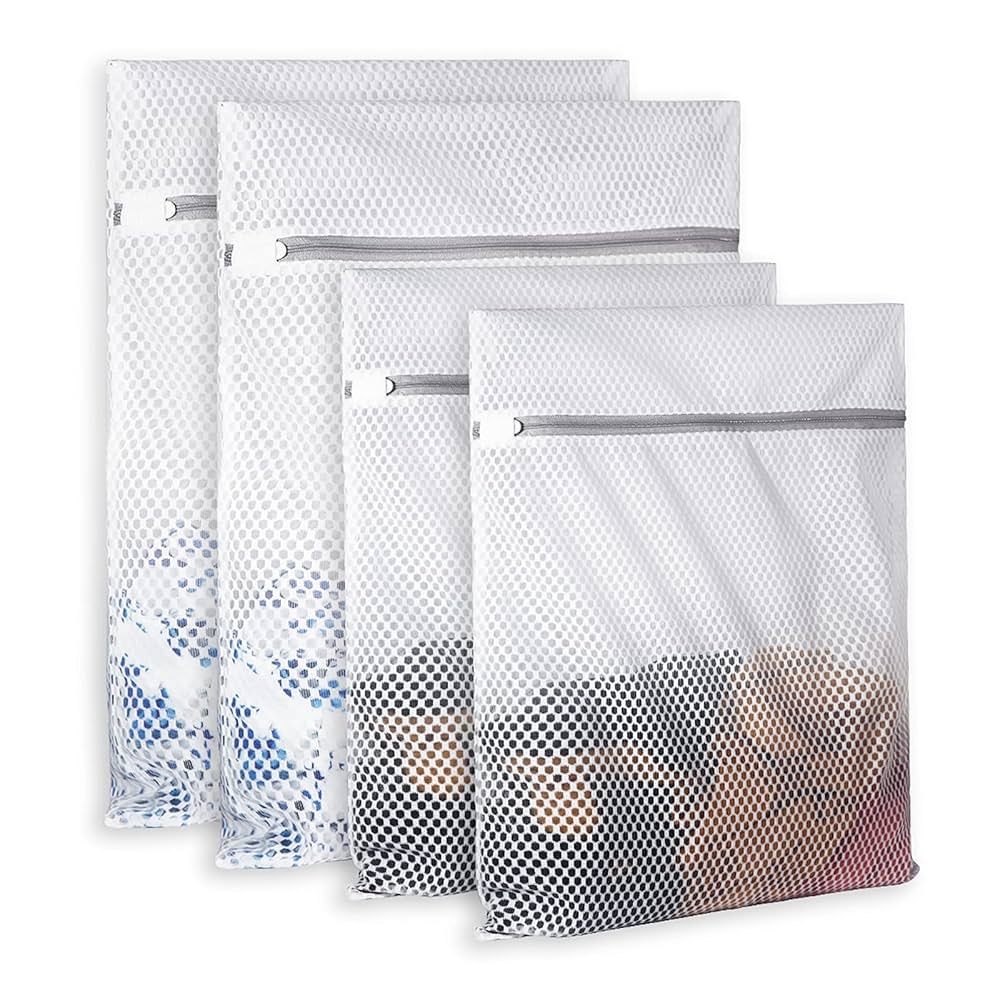 Extra Large Honeycomb Mesh Laundry Bag125gsm Net Fabric Durable and Reusable Delicate Wash Bag,Travel Organization Bag for Lingerie,Clothes,Jeans,Bath Towel,Sock (Set of 4(2L+2XL))