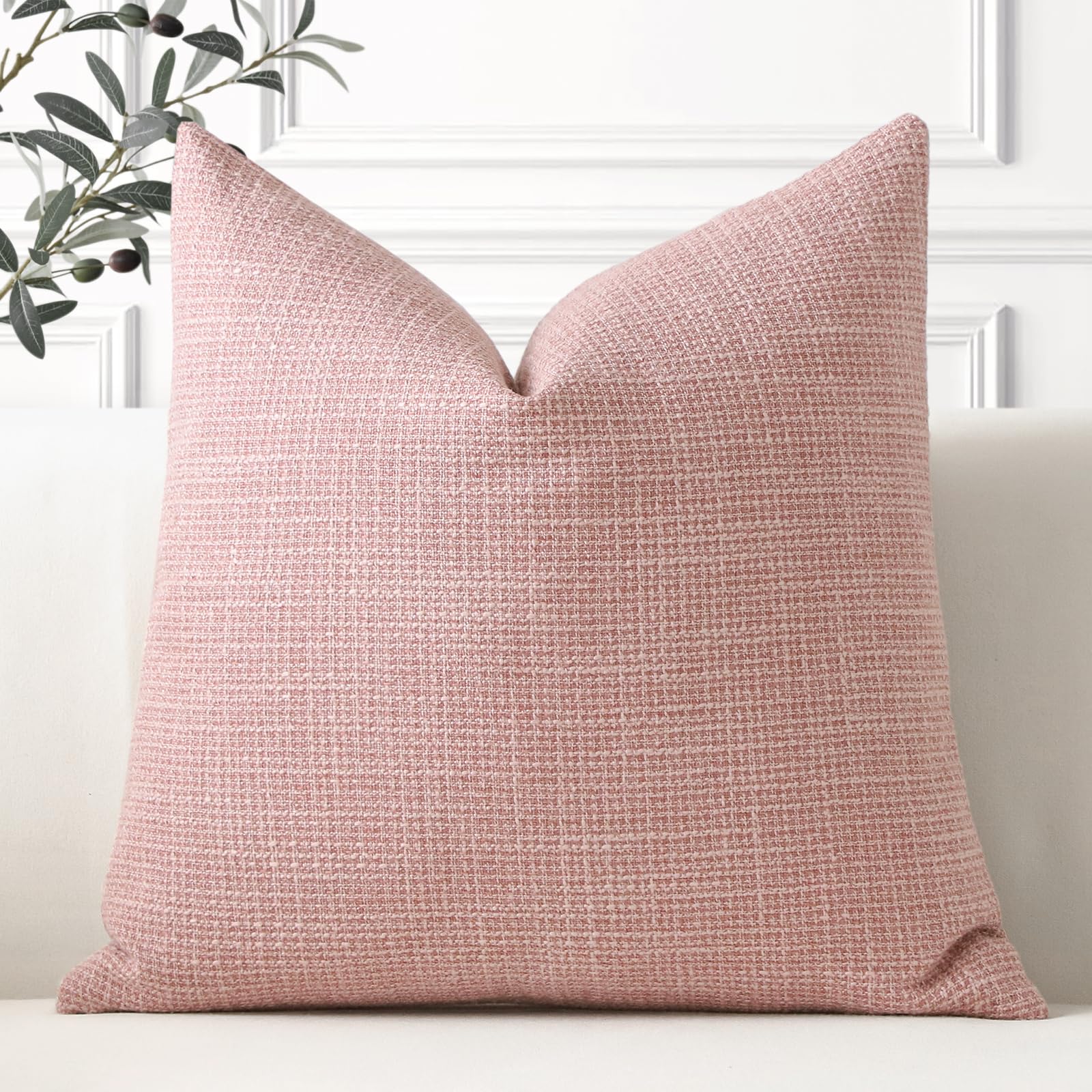 Artscope Linen Cushion Covers Set of 1 Decorative Square Pillowcase Pillow Cover 18x18 Inch for Home Decor Sofa Bedroom Car 45x45cm Pink