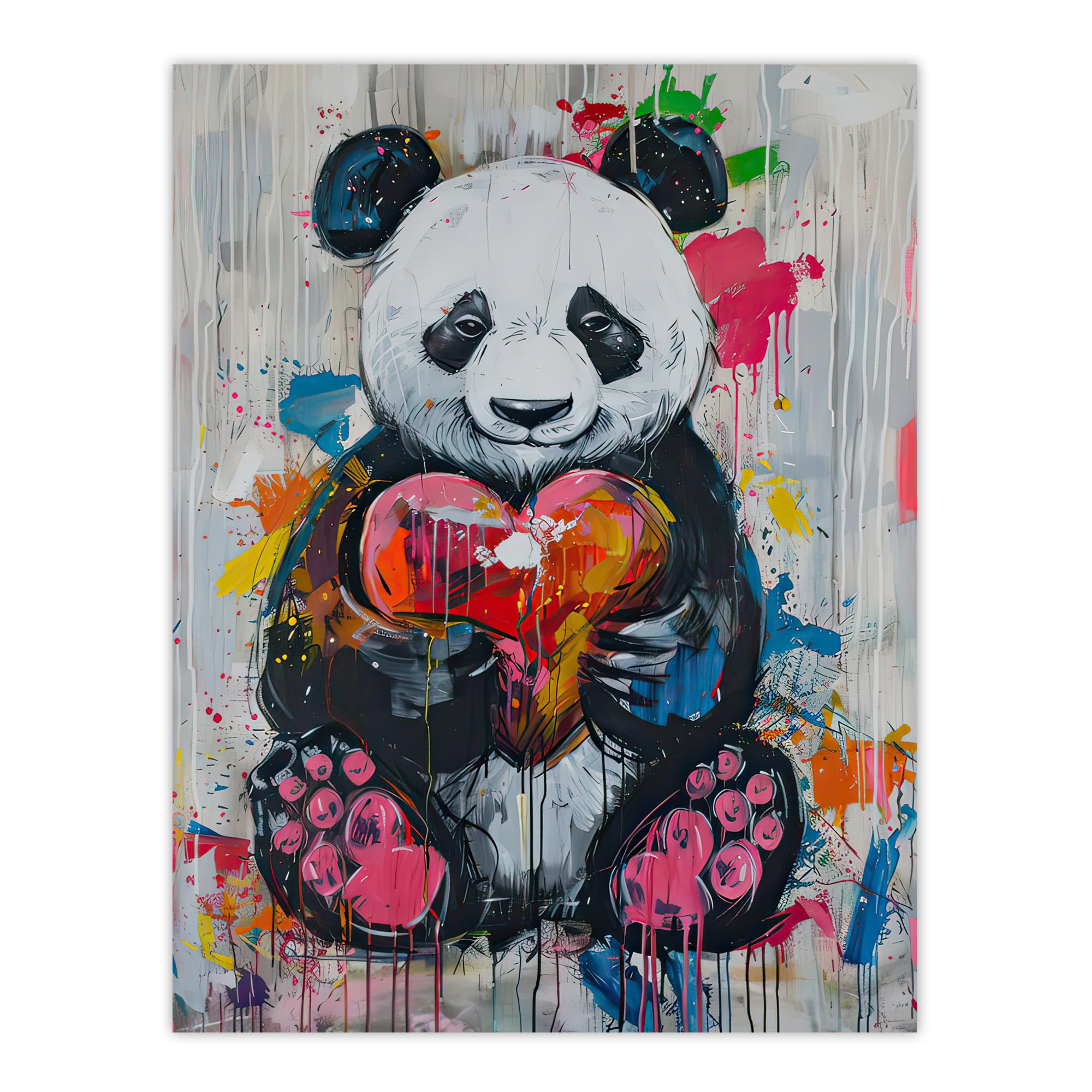 Artery8 Cute Panda with Loveheart Street Art Graffiti Pop Living Room Large Wall Art Poster Print Thick Paper 18X24 Inch