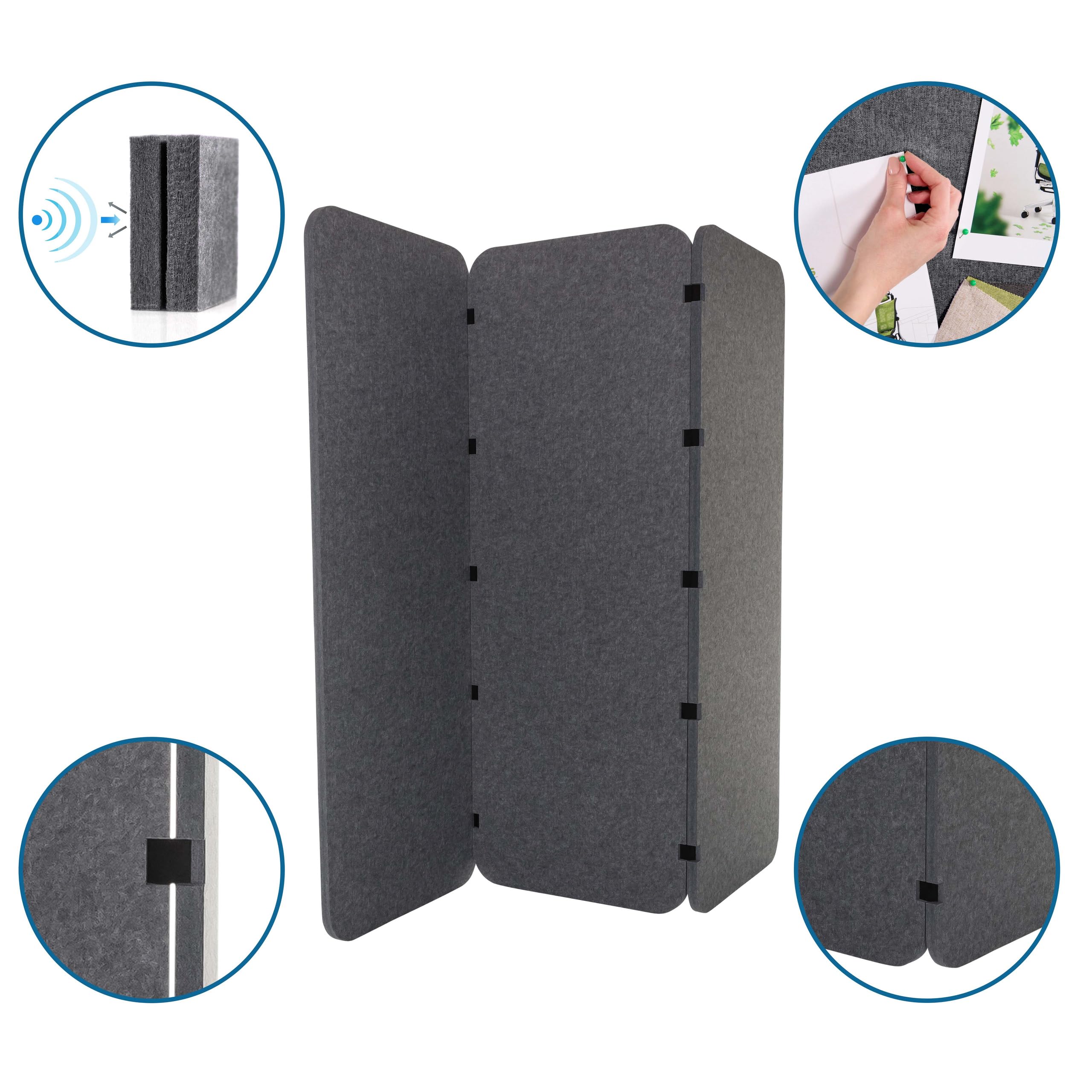 hjh OFFICE Cloison Acoustique Verticale FLEXMIUT EL Cloison en 3 Parties indépendante, Protection visuelle pour Le Bureau et la Maison, Gris