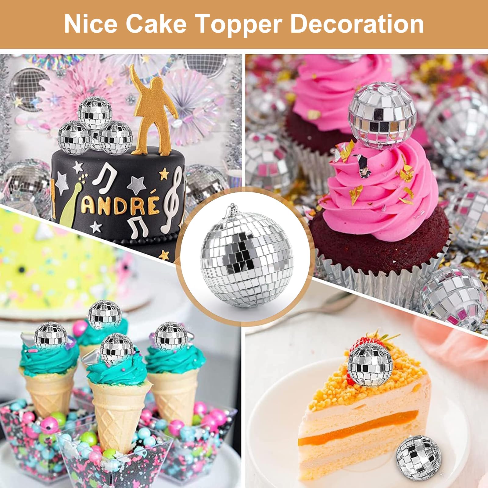 Création Ambiance Festive Lot De 15 Mini Boules Disco - Décoration Gâteau Années 70 - 4 Tailles (2,2 à 5 Cm) - Effet Miroir Déco Anniversaire