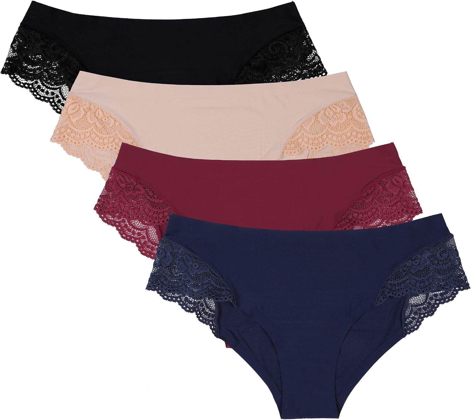 ATTRACO Women's Underwear Soft Lace Hipster Panties Stretch Nylon Mid-Rise Briefs 4 Pack