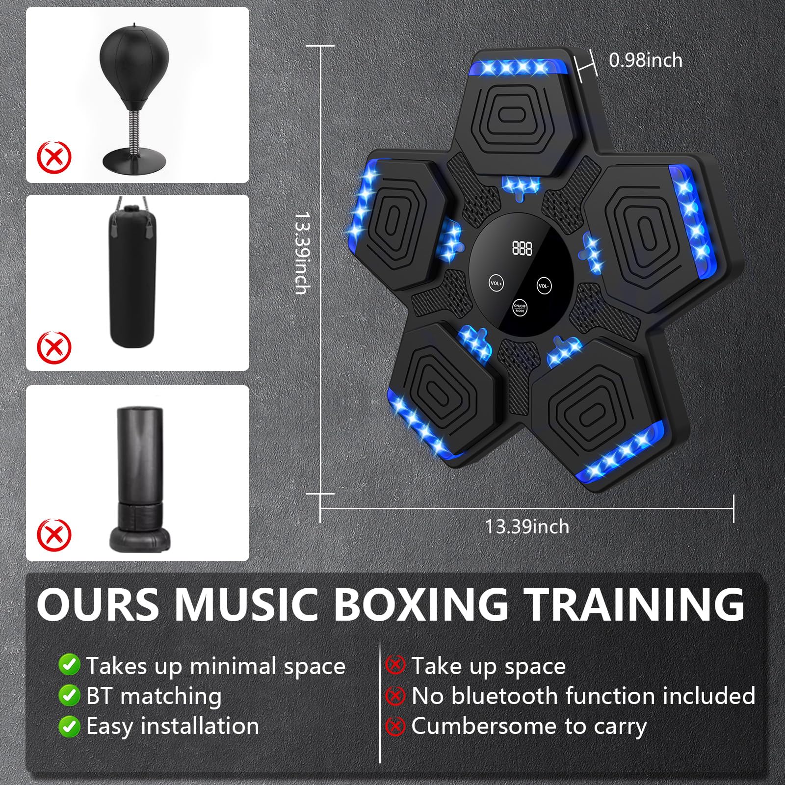 Music Boxing Machine, Intelligente Boxe Musicale da Parete con Guanti da Boxe, Macchina da Boxe Musicale, LED Box Musicale Pugile con Bluetooth, per Interno, Bambini/Adulti