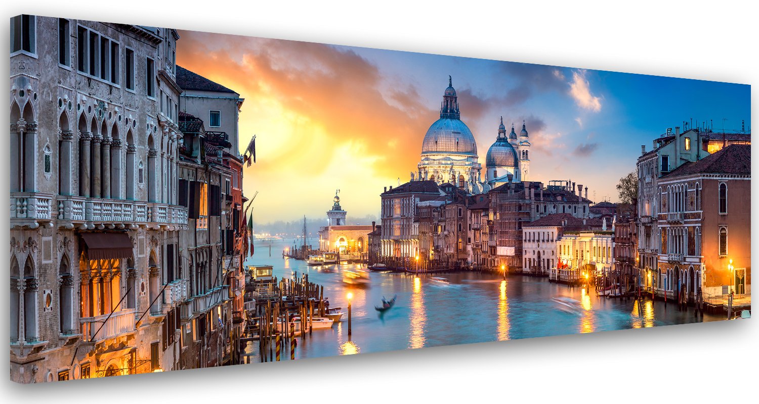 Feeby Cuadro en Lienzo Canal Grande 120x40 cm 1 Pieza Modernos Impresión Artística Calidad Fotografica Imagen Decoración de Pared Salon Dormitorio Cocina Oficina Pasillo Venecia Arquitectura, Azul
