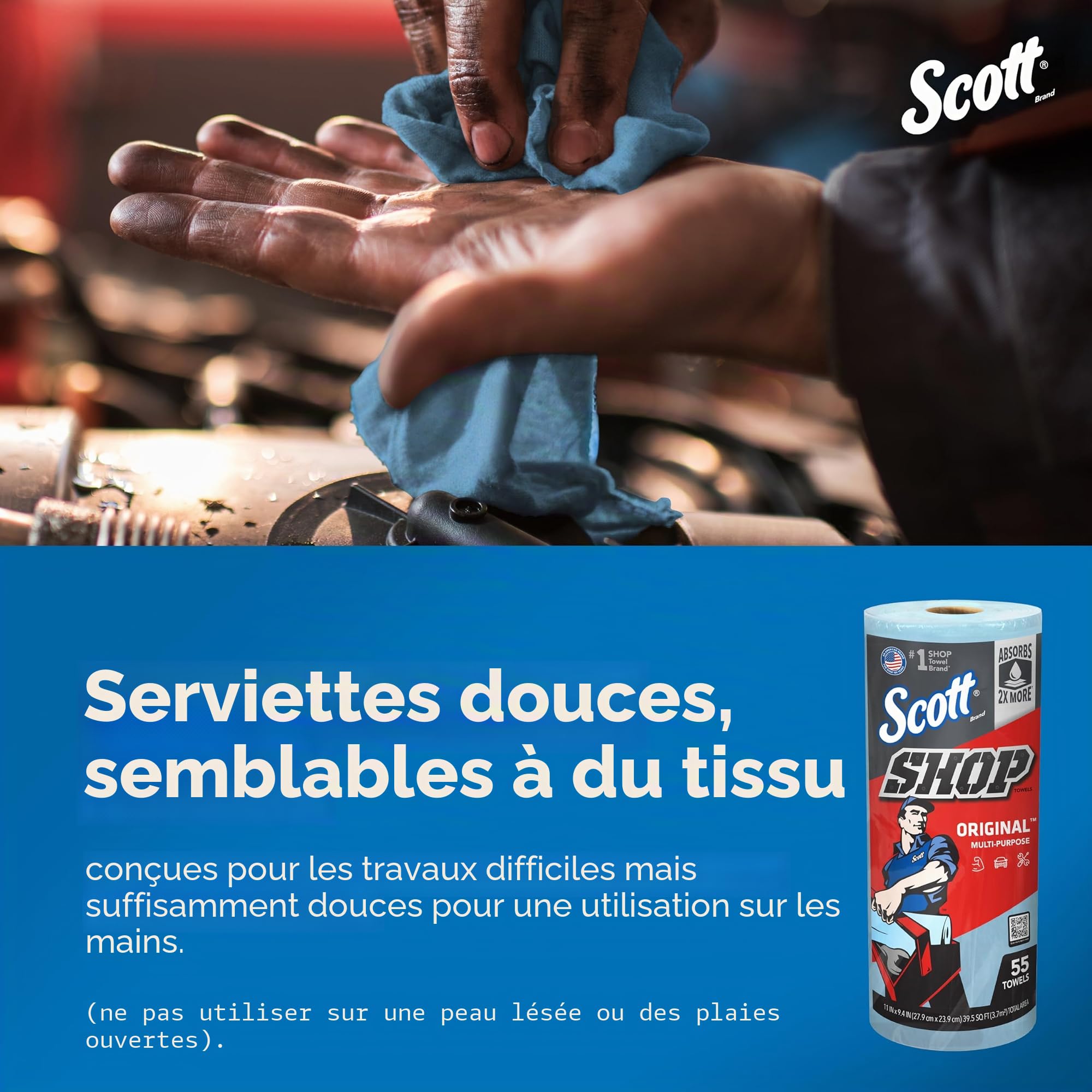 Essuie-mains Scott Shop Towels Original 75130 - Essuie-mains bleus pour essuyage intensif - 30 paquets de 1 rouleau bleu de 55 essuie-mains jetables (total de 1 650 essuie-mains)