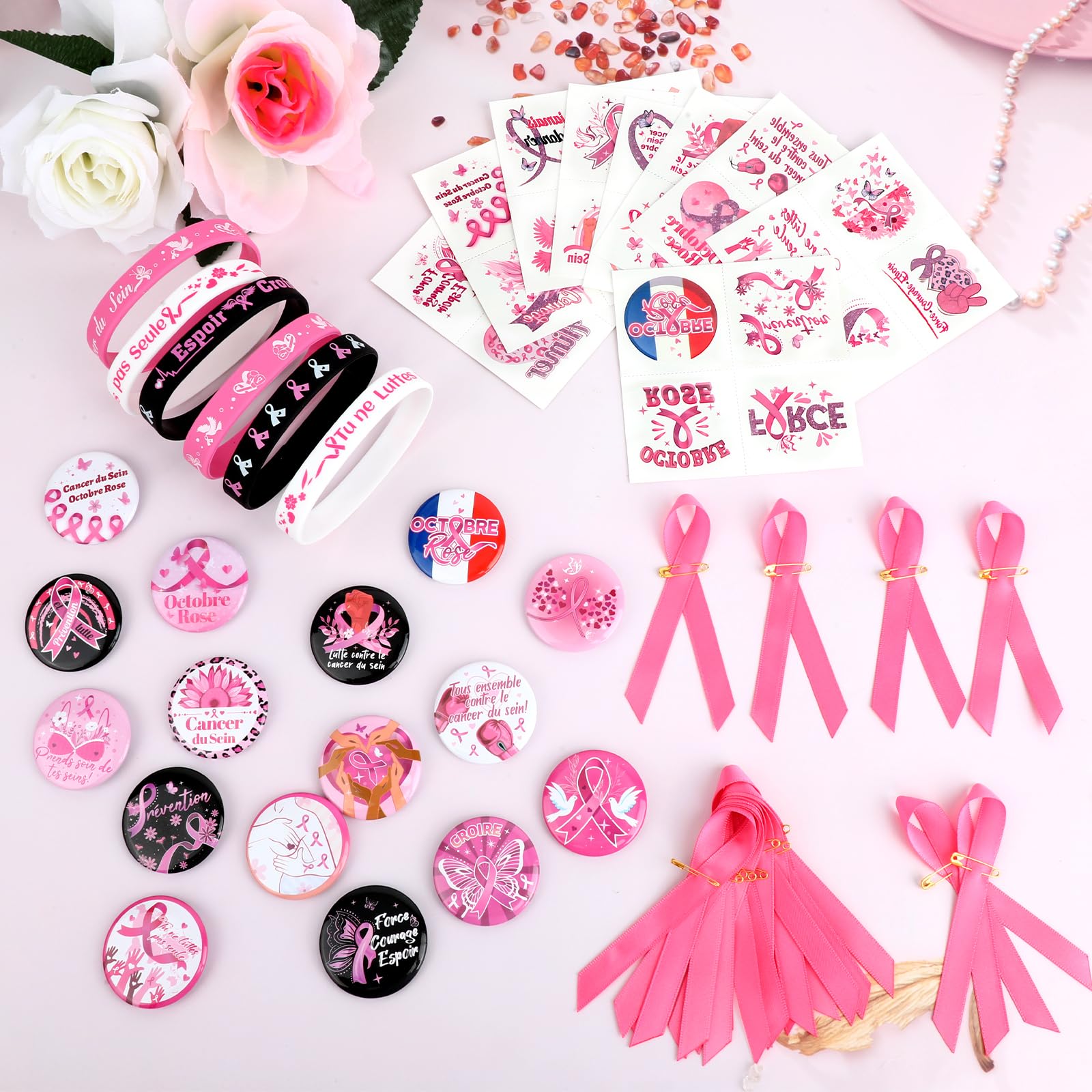 DPKOW 32 X Ruban Octobre Rose Pin's Broches Pour Sensibilisation