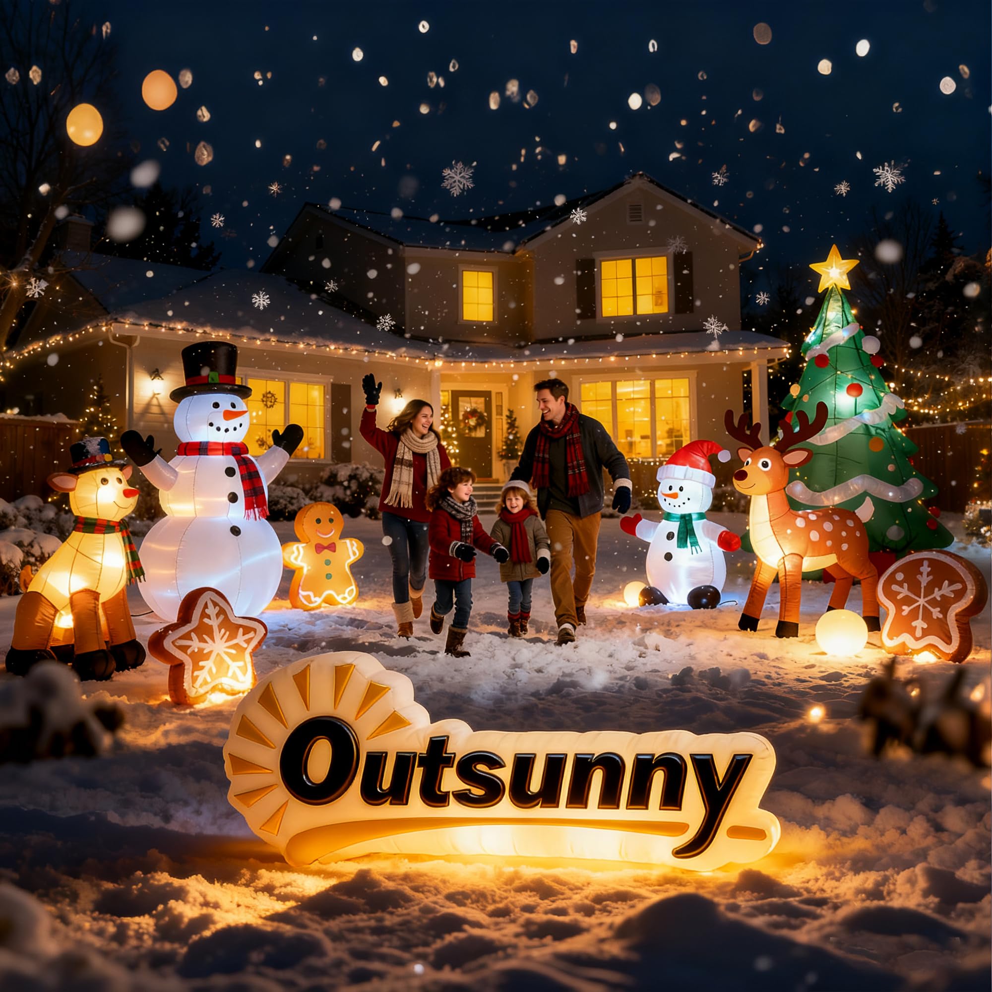 Outsunny 216 cm Aufblasbarer Weihnachtsmann auf Schlitten mit 2 Rentier | Weihnachtsbaum, Aufblasbare Weihnachtsdeko, Eingebaute LED-Lichter, Weihnachtsdekoration, für Rasen Hof Garten