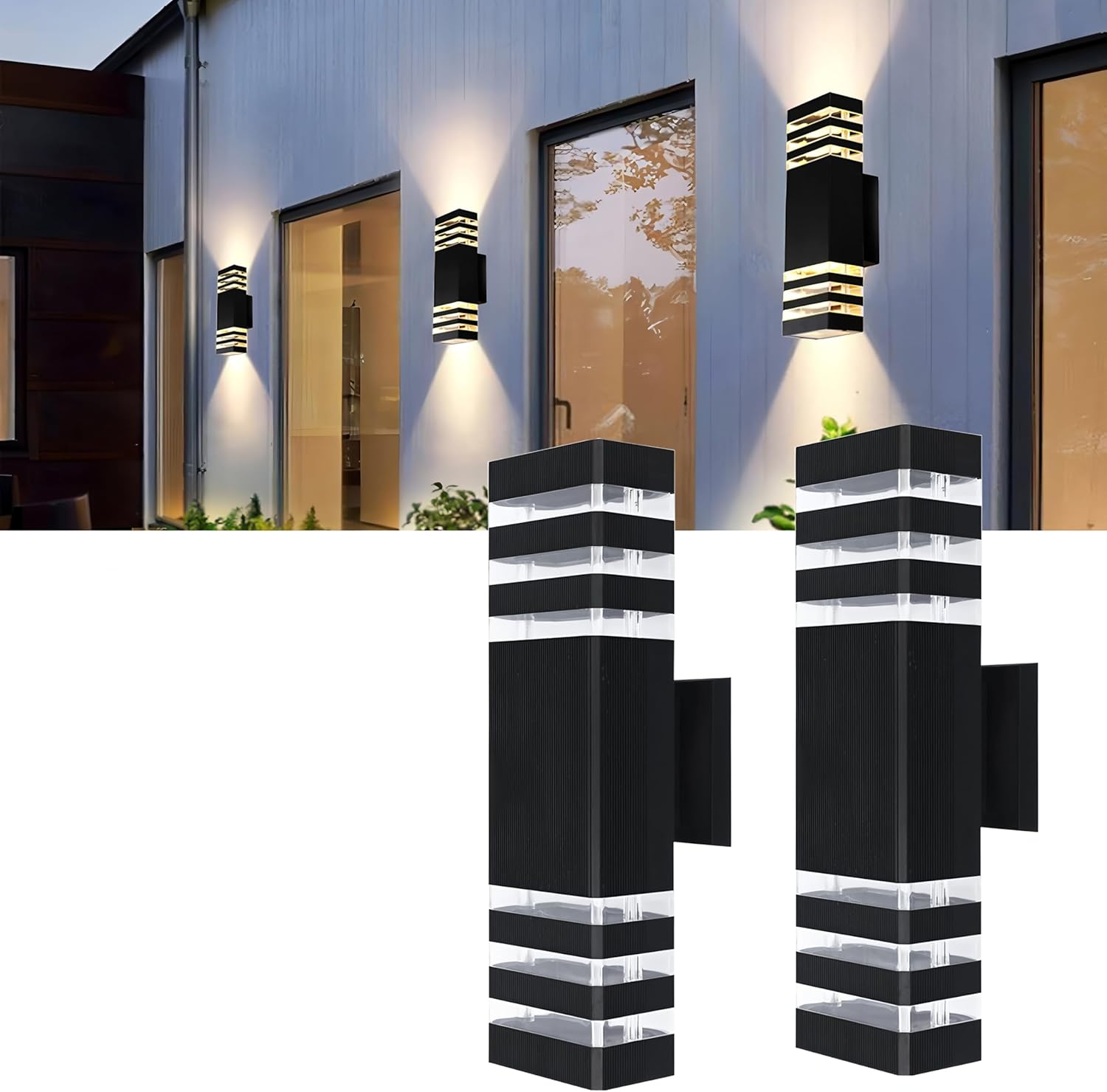 2Pack 15inch Outdoor LED Wall Lights,18W Outdoor Up&Down Wall Light Aluminum Body 4000K Day White Waterproof IP65 Outside Wall Lights 1800LM Outdoor Wall Mount Lights for Wall porch Garage Garden