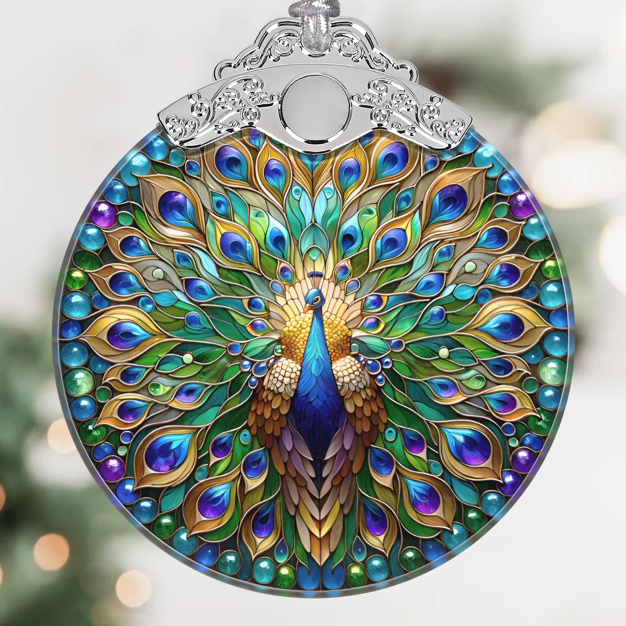 Peacock Christmas Ornament - Stained Glass Hanging Tree Decoration, Holiday Home Decor, Gift Idea - Peacock in Its Pride