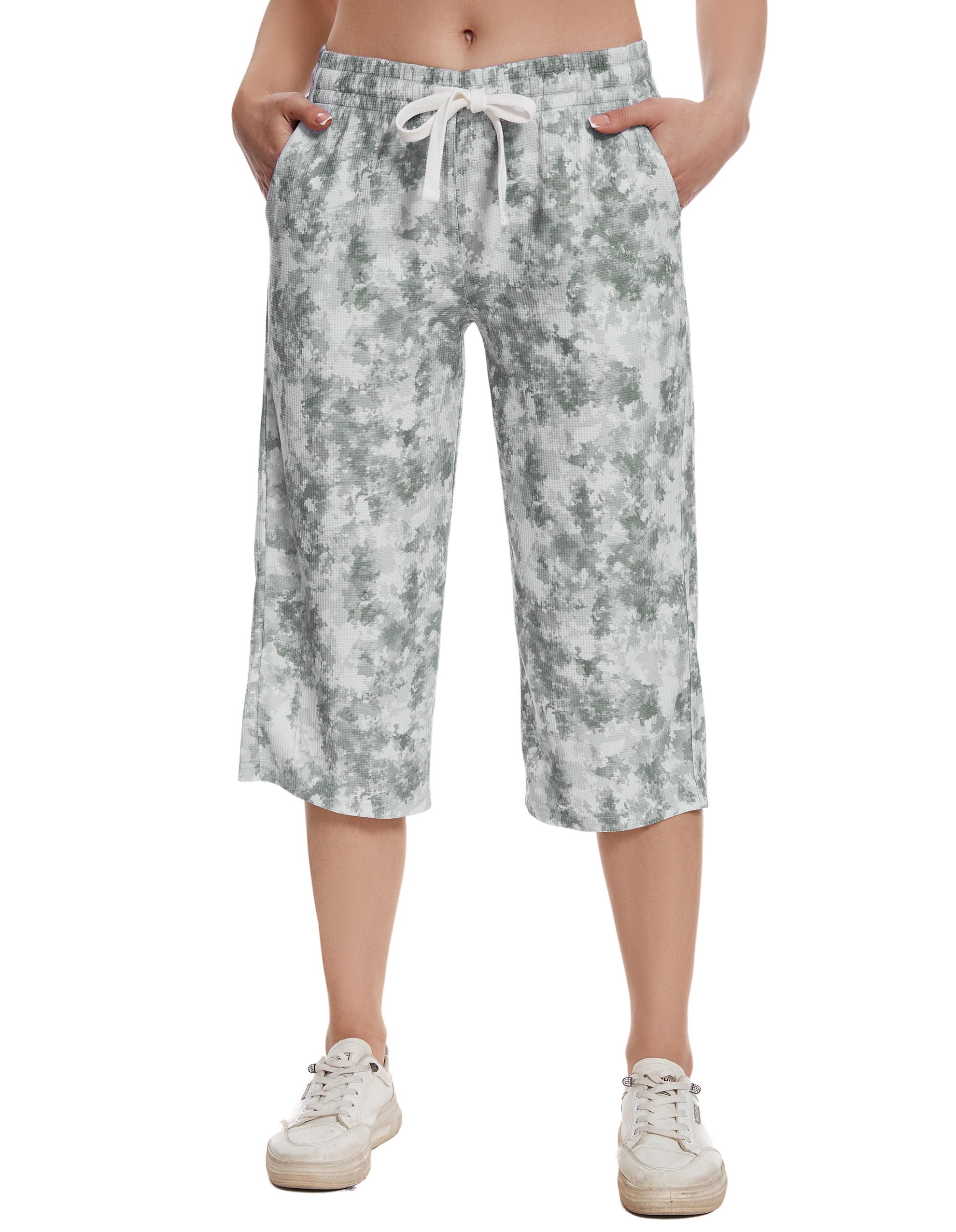SPECIALMAGICWomen Capri Pants Waffle Yoga Cotton Wide Leg Pants