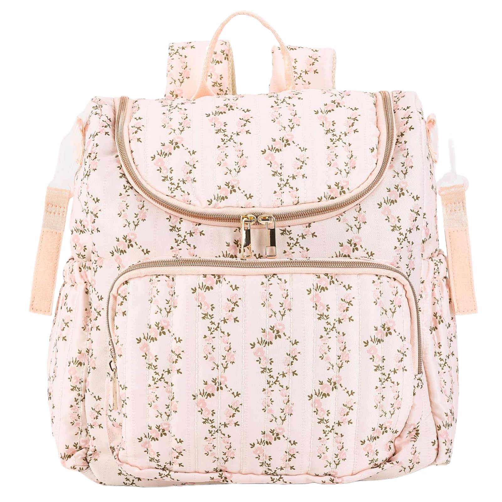 SDSFGX Floral Nappy Changing Bag Backpack Cotton Quilted Diaper Rucksack for Mums Baby Travel Backpack with Stroller Strap
