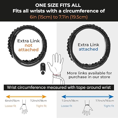 Miniatura 5 de Pulsera de cuentas y cuero para hombre Cierre magnético ajustable Pulsera hecha a mano con ojo de tigre y piedras de lava Brazalete de acero