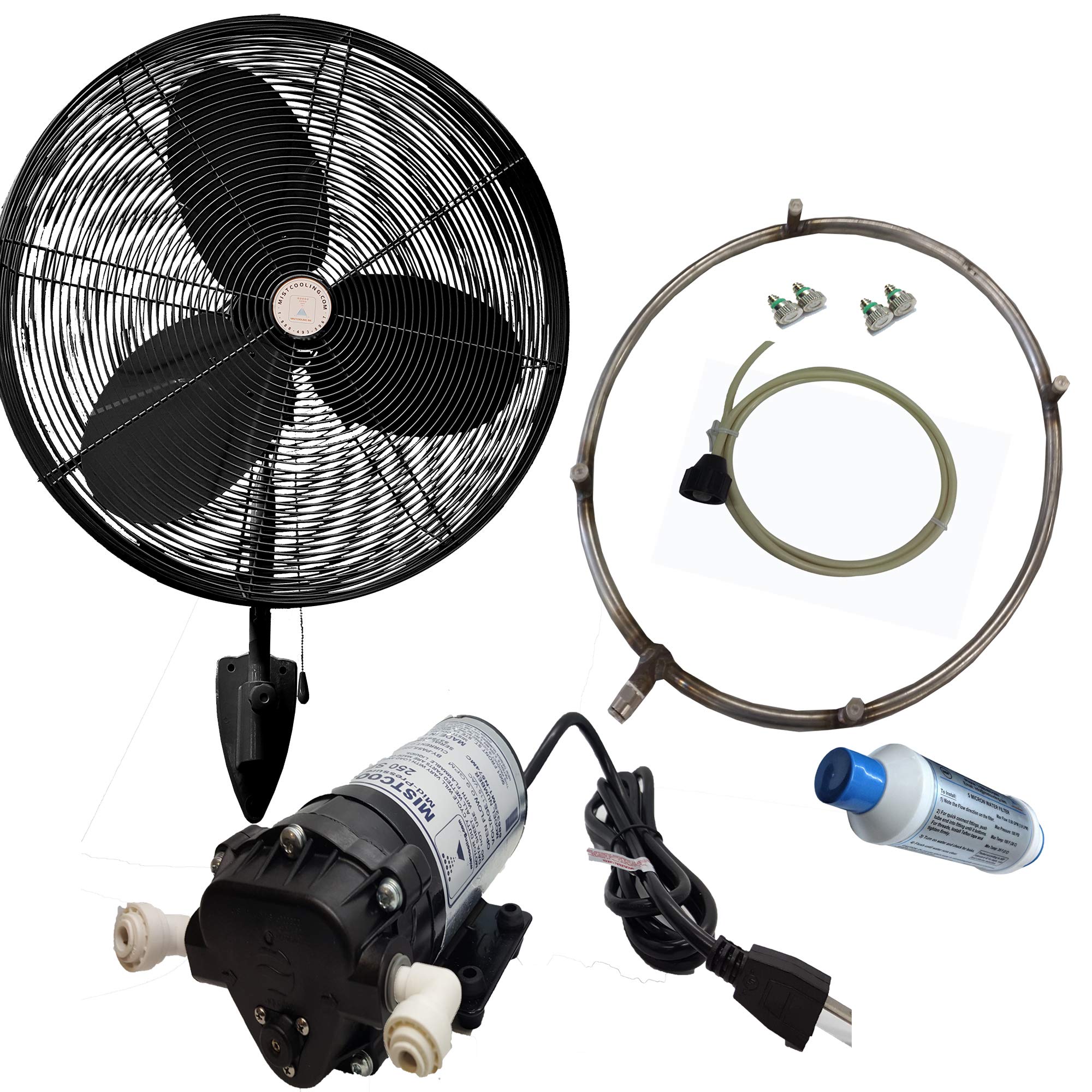 Outdoor Fan With 200 PSI Misting Pump for Residential & Commercial applications. Comes with Stainless Steel Ring (24 Inch Black Fan with 200 PSI Pump)