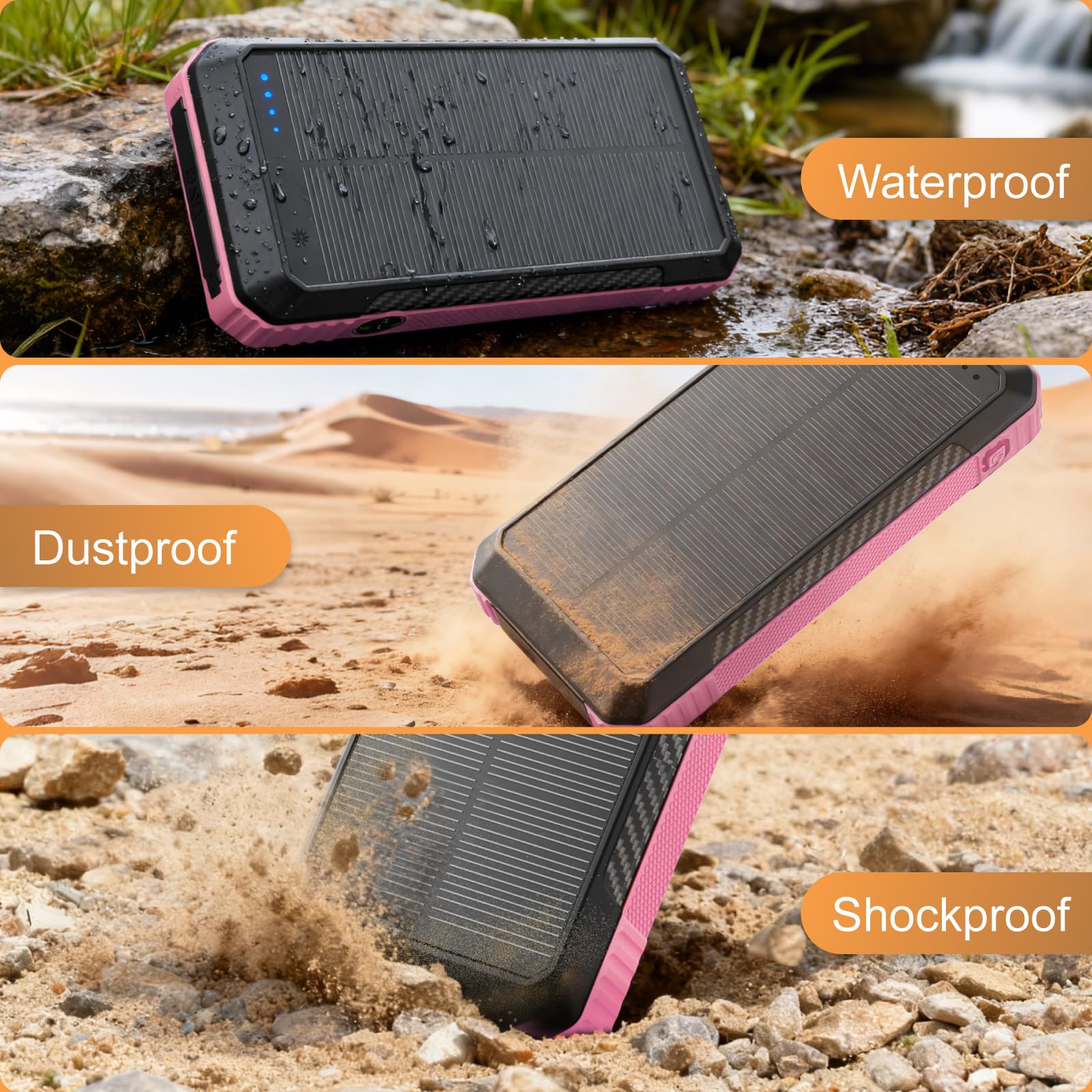 33800mAh Solar Power Bank Wireless Protable Charger, torcia elettrica, bussola, campeggio, viaggi all'aperto