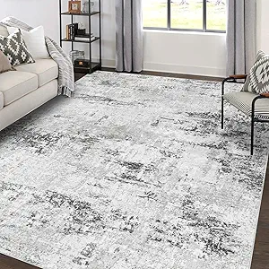 Area Rugs 5x7 Living Room: Large Modern Abstract Washable Rug Soft Anti-Skid Non-Shedding Carpet Indoor Floor Thin Carpets for Bedroom Dining Room Farmhouse Nursery Home Office White Grey Black