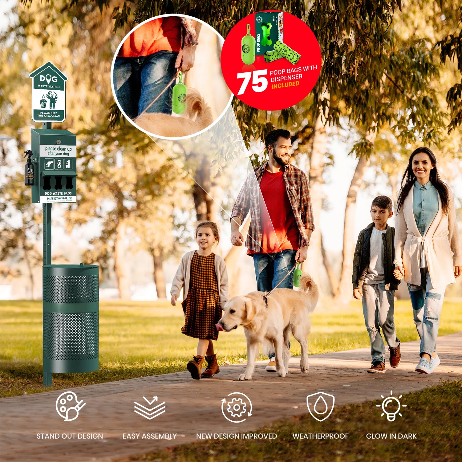 ALAGPRO® NEW 2025 Pet Waste Station Outdoor Dog Waste Station with Hand Sanitizer Bottle, Commercial Dog Poop Station with Free 600 Roll Waste Bags & 50 Can Liners for Backyard, Park & HOA's