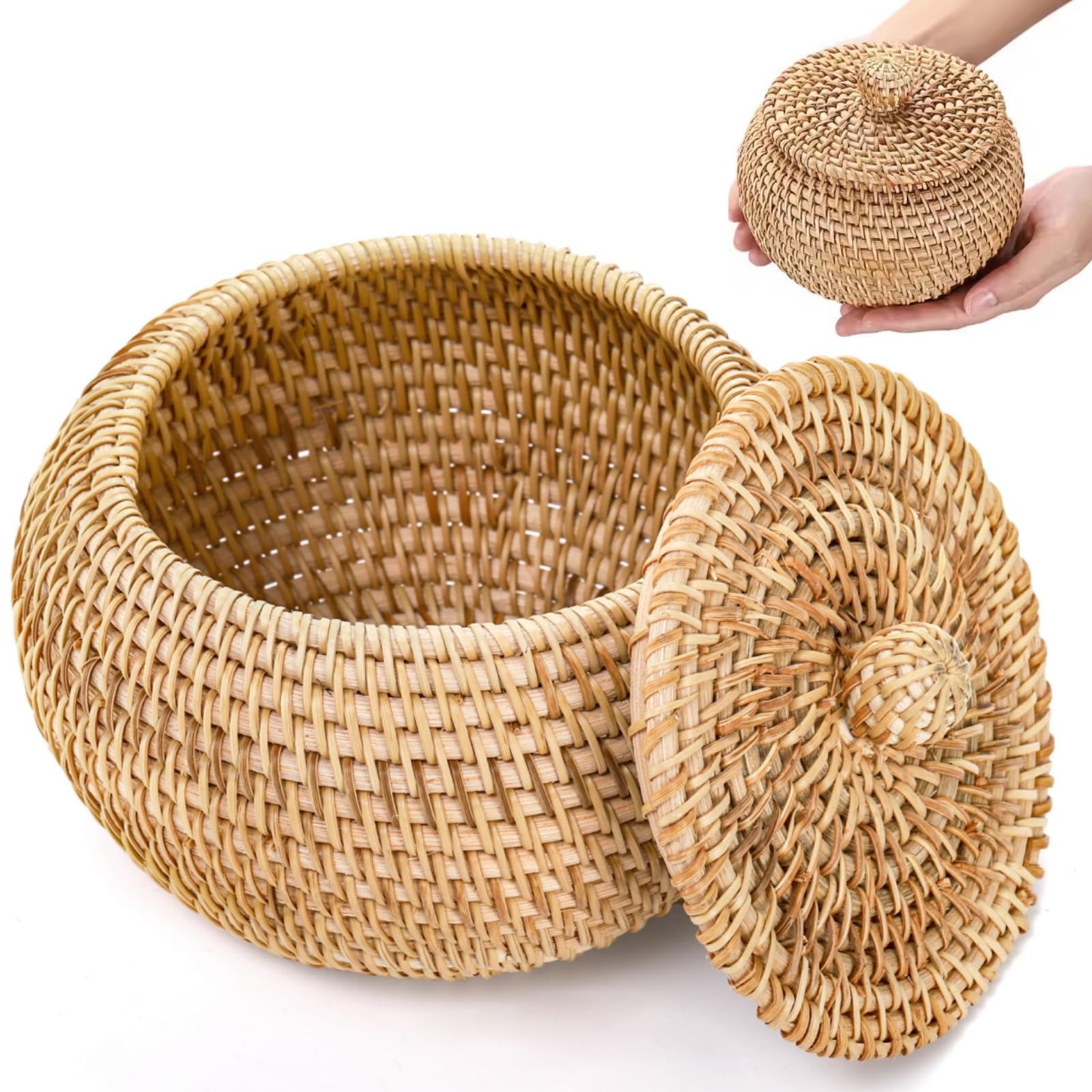 Amazon.com: WRINGKIT Round Rattan Basket Box with Lid, Small