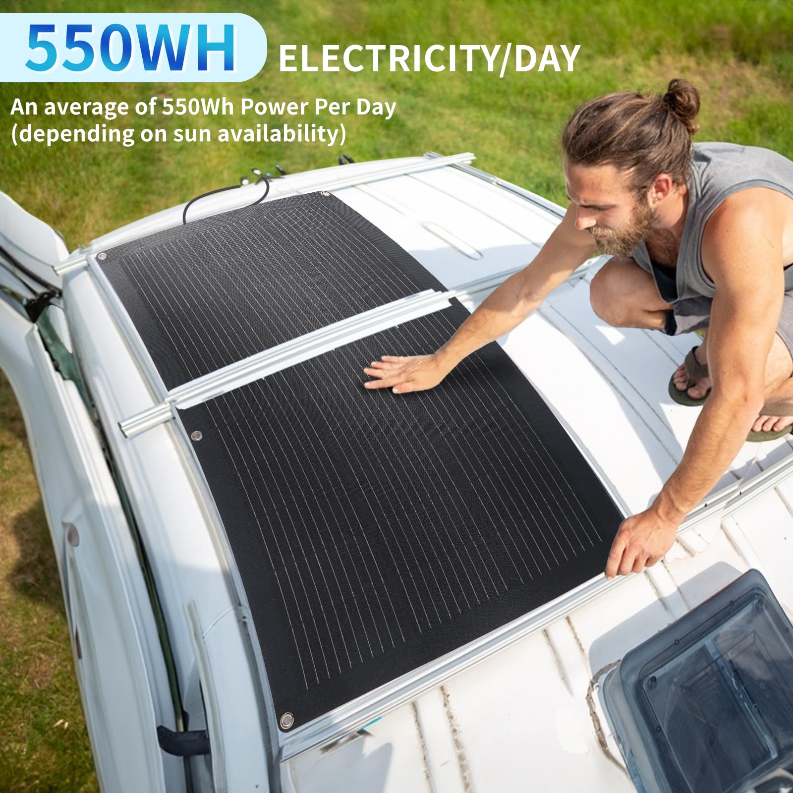 Pannello solare flessibile, 110 W, 20 V, 10 BB, monocristallino, portatile, leggero, pieghevole, per camper, barche, tetti, cabine, camper, superfici irregolari