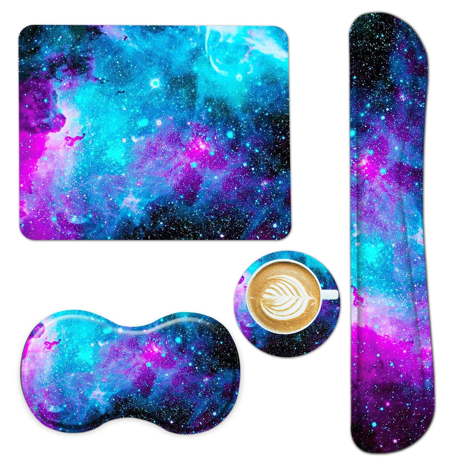 AIMSA Keyboard Wrist Rest Support + Mouse Pad + Mouse Wrist Rest + Coaster, Ergonomic Memory Foam Anti-Slip Rubber Base 4 PCS Set Easy Typing Pain