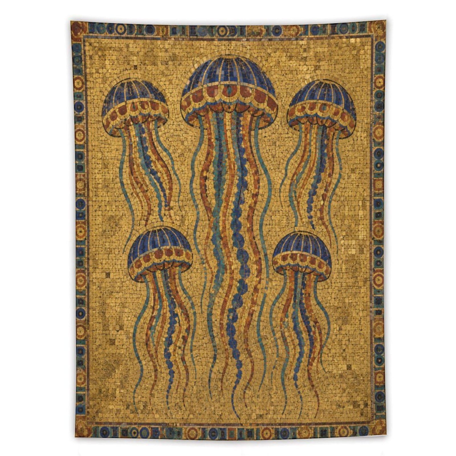 W7C8U2X3 Jellyfish Tile Pattern Wall Tapestry, Mosaic Style, Sofa Area