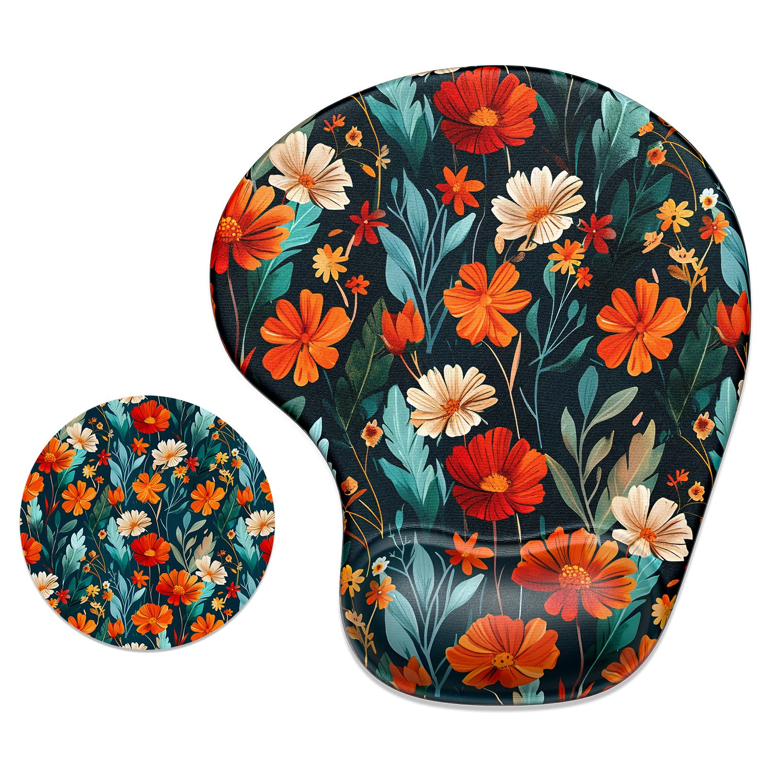 ITNRSIIET Ergonomic Mouse Pad with Gel Wrist Support Wrist Rest Smooth Surface Non-Slip PU Base Comfortable Office Supplies Pain Relief,B04 Beautiful Flowers