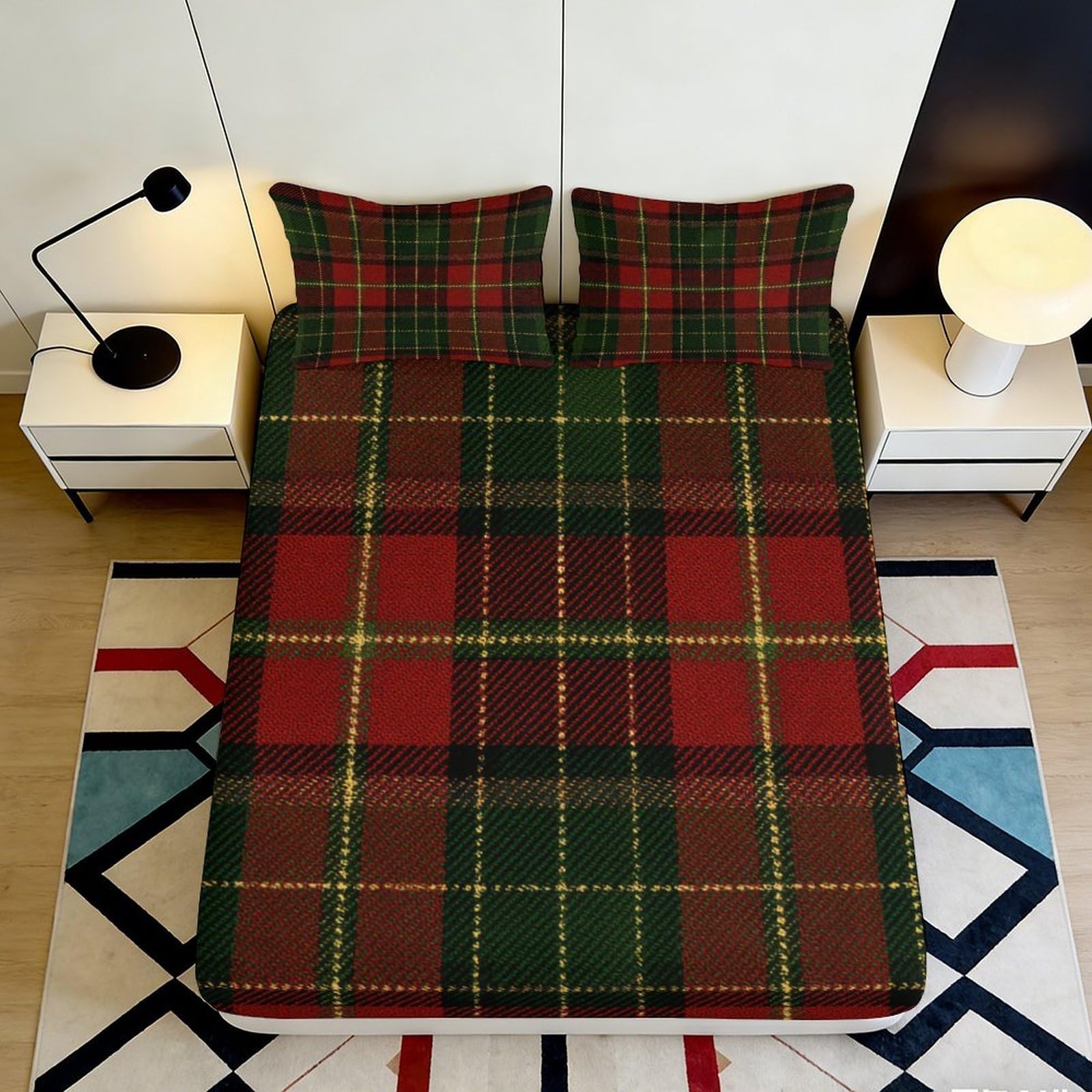 Jxqhbvmg Style-1 3D Printed Tartan Fitted Sheet Microfiber Deep Pocket Non-Slip Bedroom Bedding Tartan Mattress Fitted Cover For All Ages 90X200x25cm
