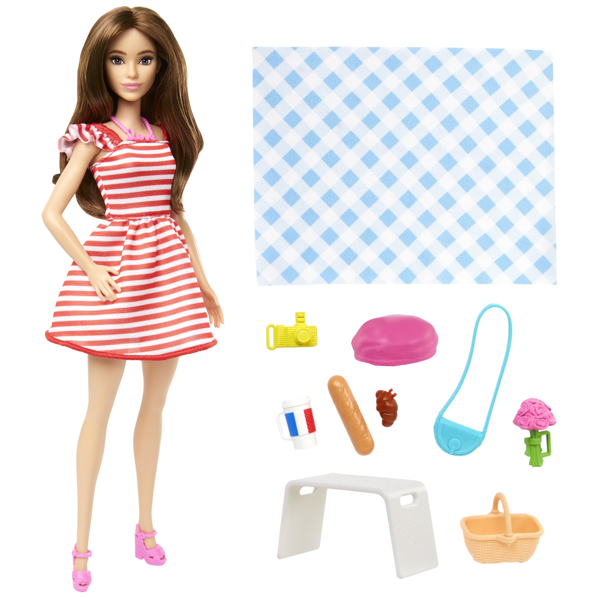 BARBIE Doll Set with Clothes & Accessories, Pink Passport Paris Adventures, Includes Brunette Doll & Picnic Pieces-image-44