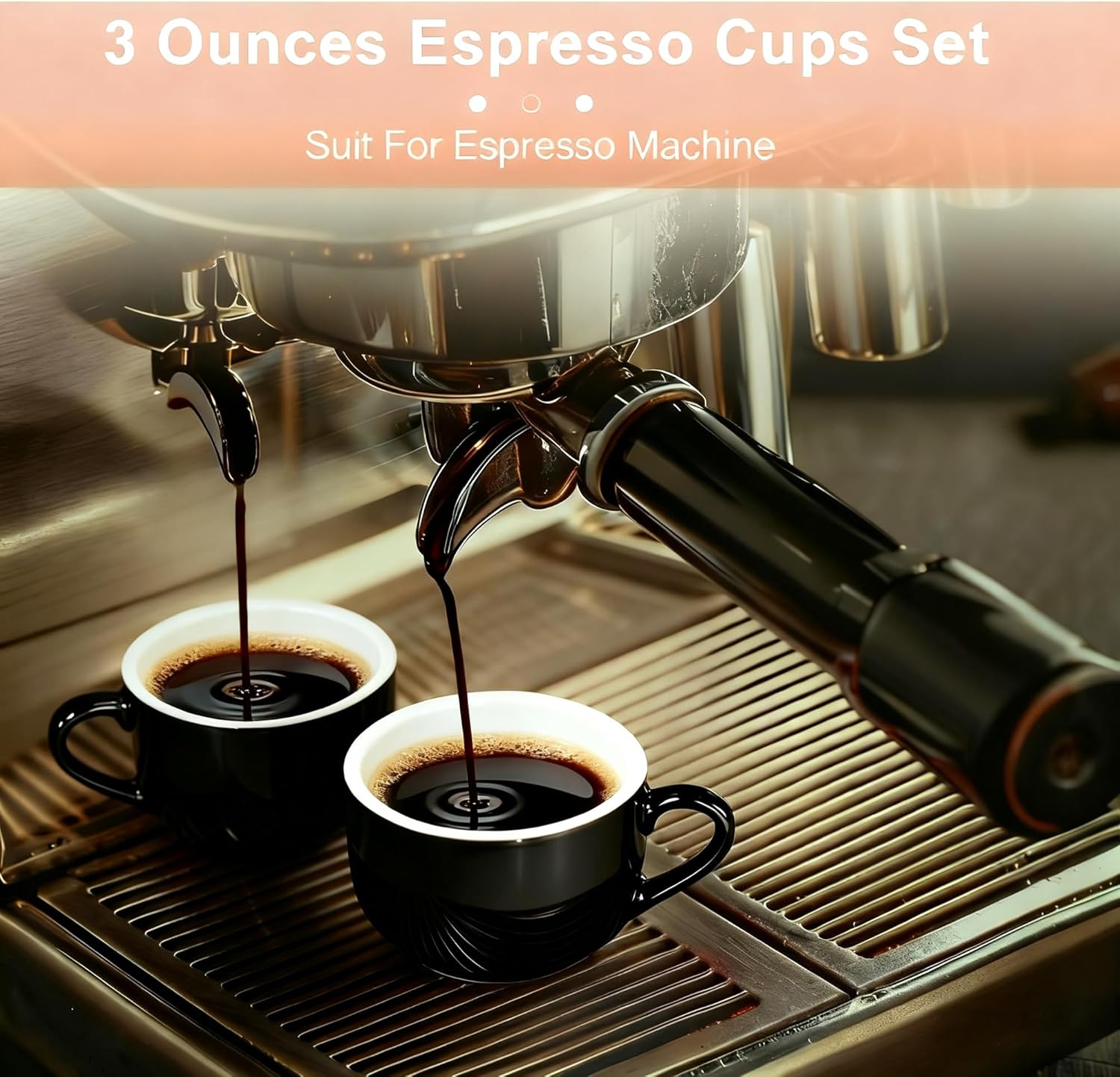 3 Ounce Espresso Cups Set of 4, Stackable Demitasse Mugs, Includes Display Stand, Cups Saucers, and Spoons, for Machines & Home Use, Black, Gold Tone - Image 5