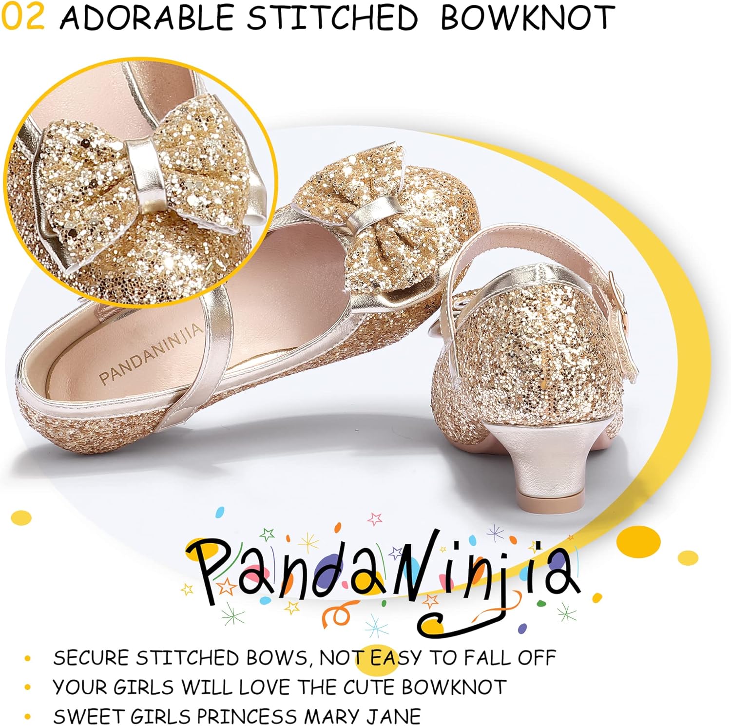 PANDANINJIA Girls Toddler/Little Kid Jada Dress Mary Jane Pumps Bow Low Heels Party Wedding Princess Shoes - Image 5