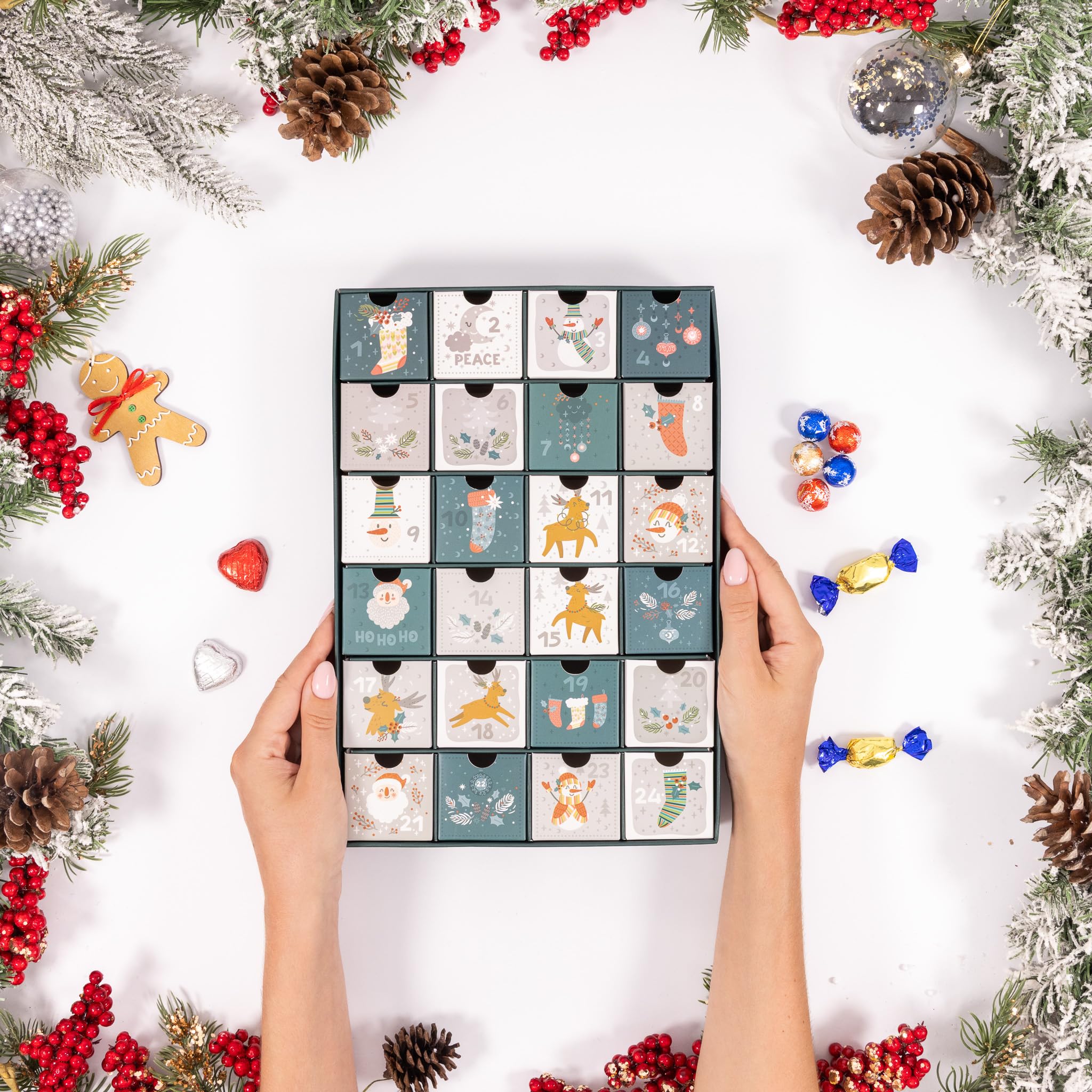 Fill Your Own Advent Calendar 24 Days Reusable 1-24 Empty Drawers for Christmas Countdown (Bottle Green) - Image 4