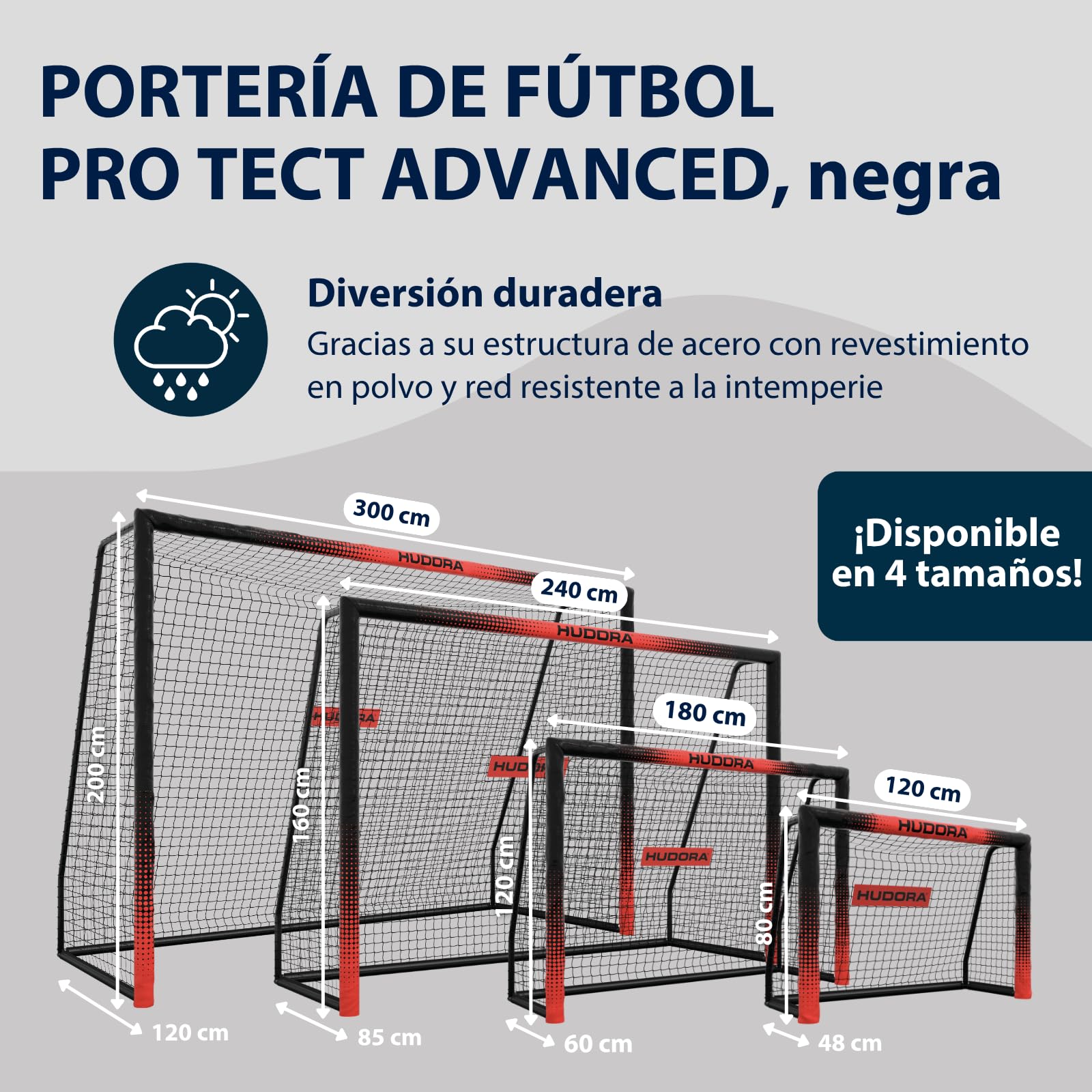 HUDORA Portería de Fútbol Pro Tect Advanced Exteriores Red Resistente Intemperie