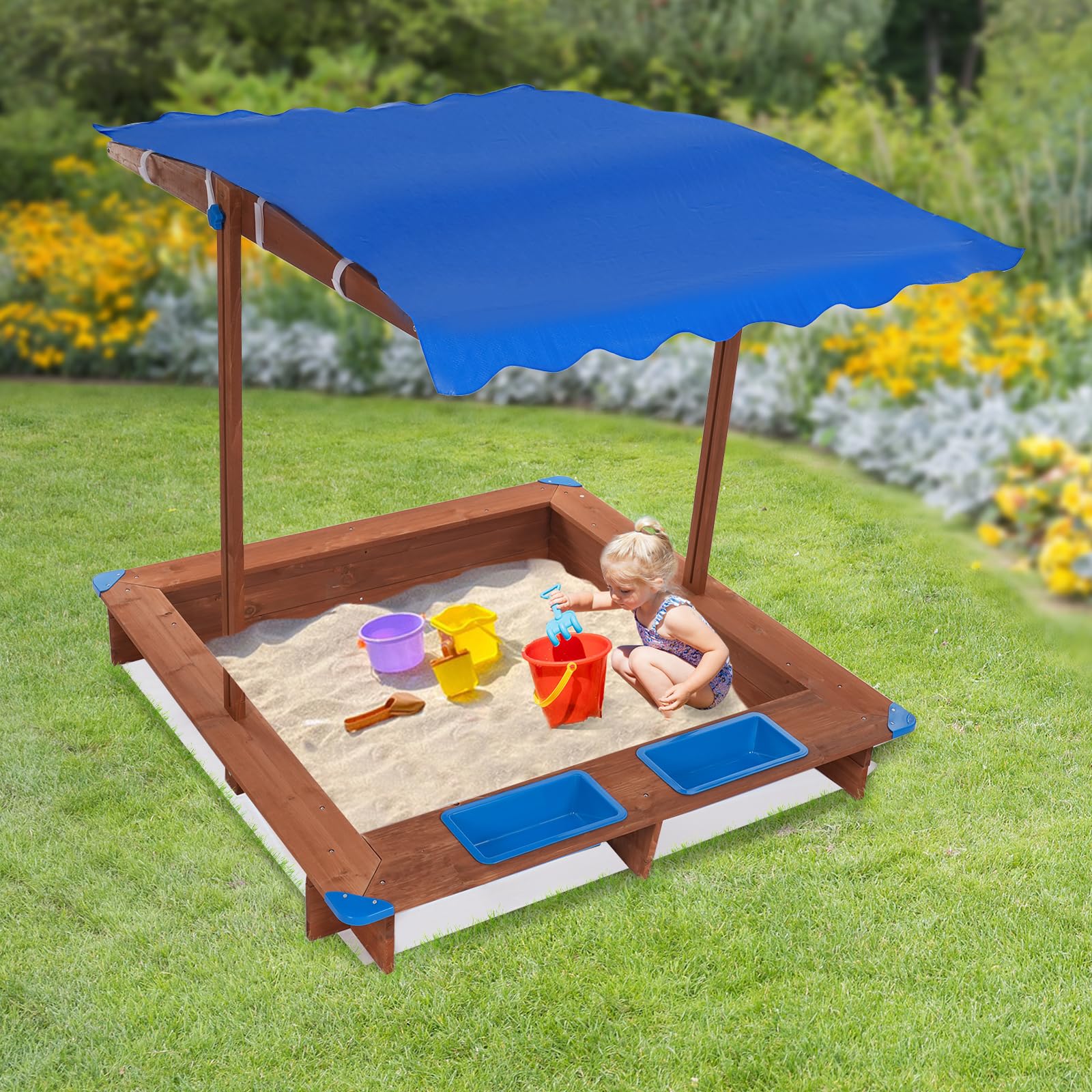Sandkasten mit Dach 126x121x118cm - Sandkiste Holzsandkasten mit Abdeckung - Kindersandkasten, Sandkästen für den Garten
