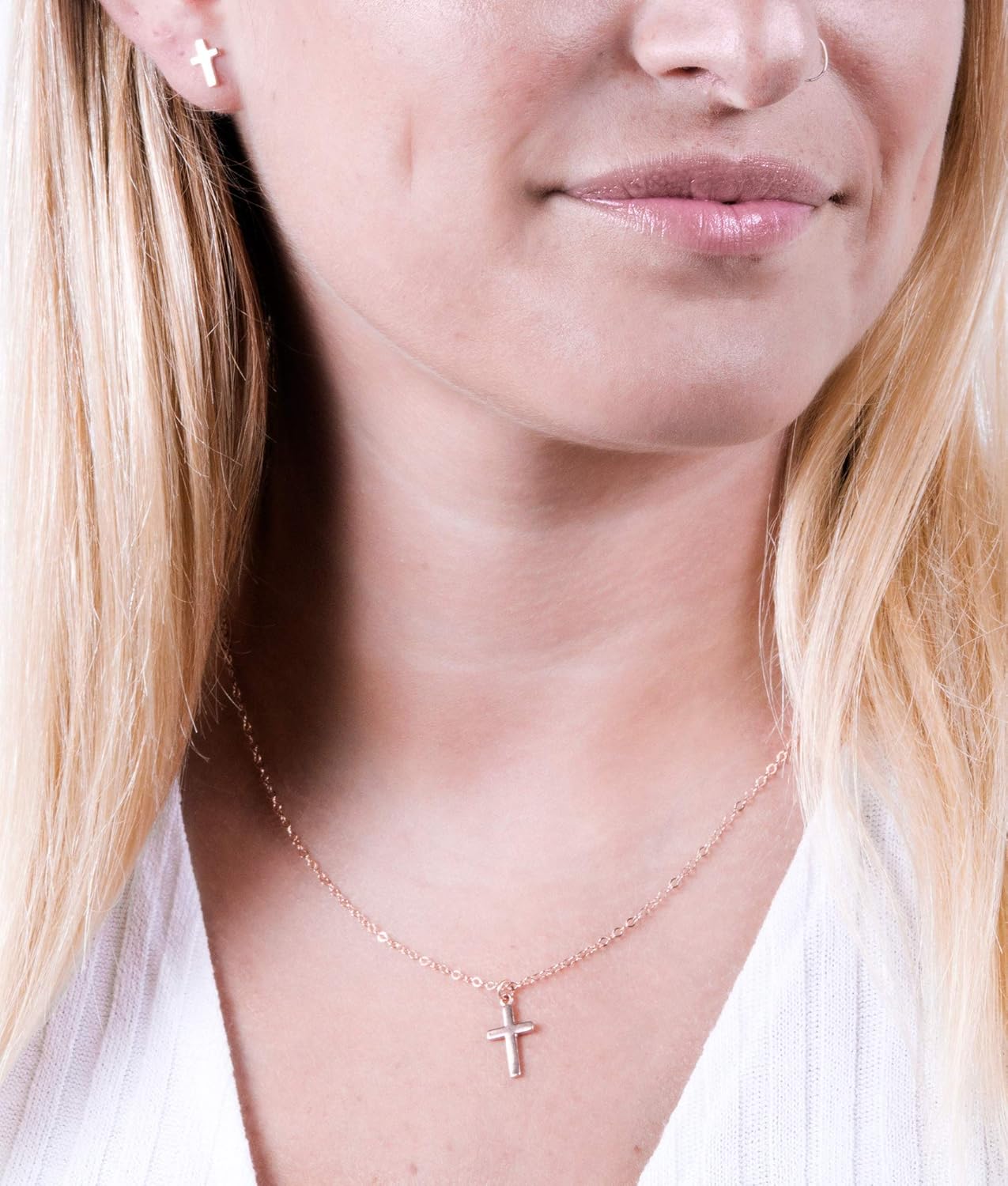 Cross Stud Earrings – Gold, Rose Gold or Sterling Silver, Dainty Christian Jewelry Gift for Her - Image 4