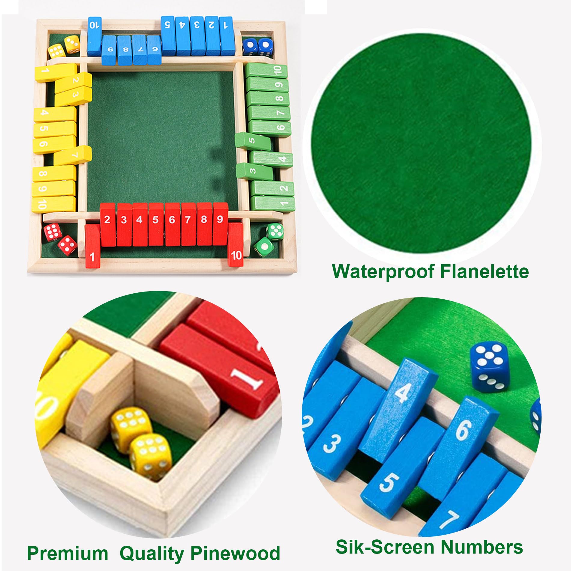 WJUAN Wooden Board Game, Gioco da Tavolo in Legno con 2 Dadi Verde, 2 facce Numeri Dadi da Gioco Classico Matematica, per Attività All'aperto, Giochi Genitore-Figlio, Feste