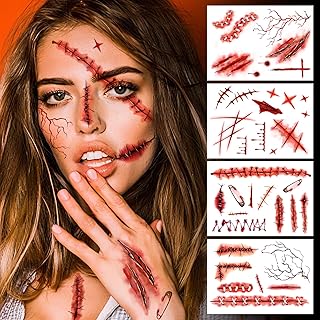 Halloween Decorations, Zombies Fake Scars Temporary Tattoos Halloween Makeup Kit, Horror Movie Large Scar Wound Tattoo Party Accessories, Scary Chucky Vampire Costumes for Adults Kids