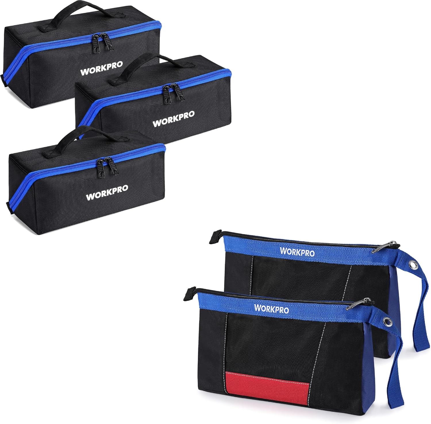 WORKPRO 3-pack 10" Utility Wide Mouth Heavy Duty Tool Storage Bag & Utility Bag Pouch for Tool Organizers and Storage, Small Tool Bag, Multipurpose Storage pouch 2-Pack