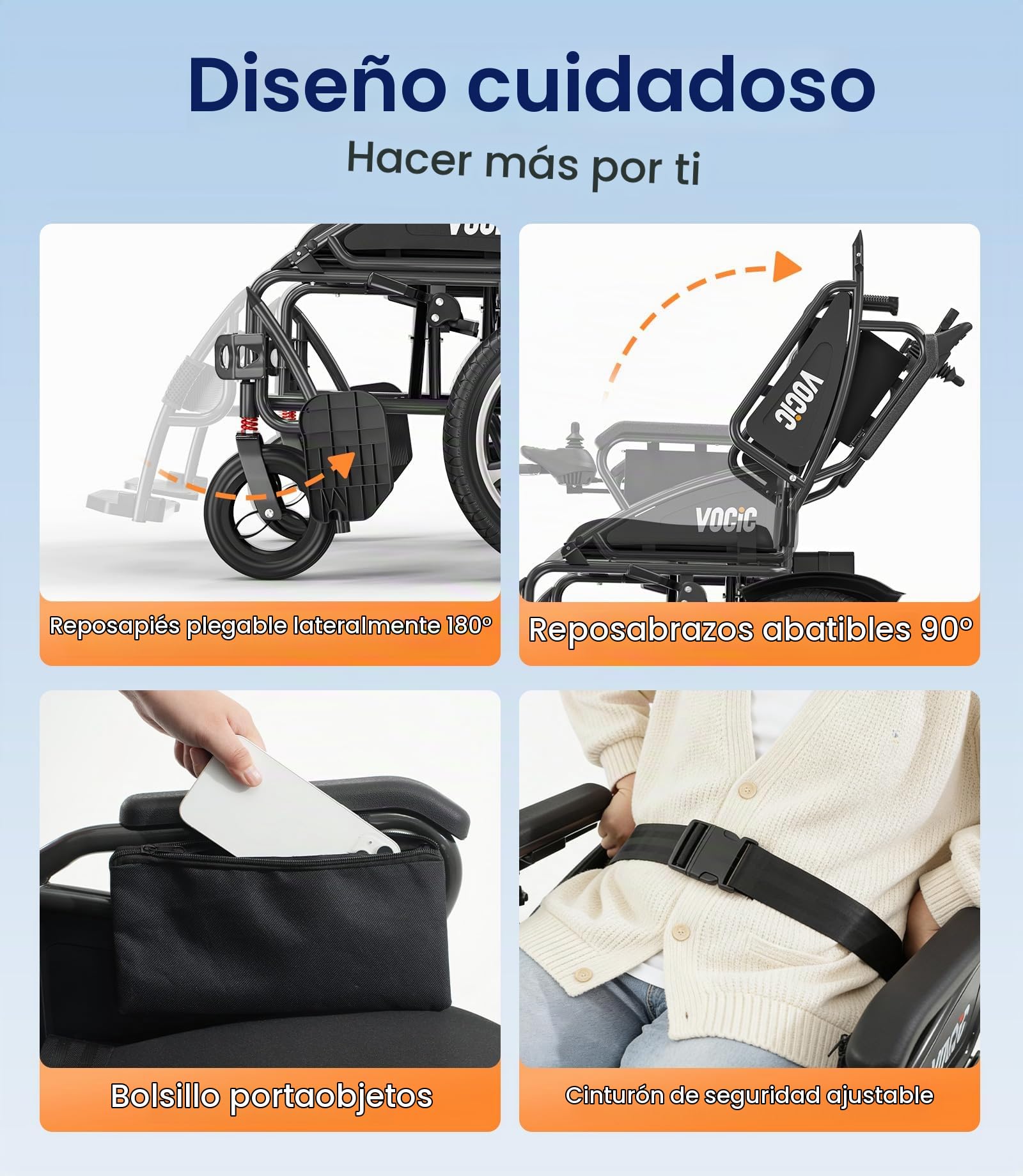 VOCIC V58 Silla de ruedas electrica plegable ligera para mayores 42KM | Sillas electricas minusvalidos 150KG,Electric wheelchair con neumático todoterreno de 40cm, Asiento suave de 45 cm, Gris