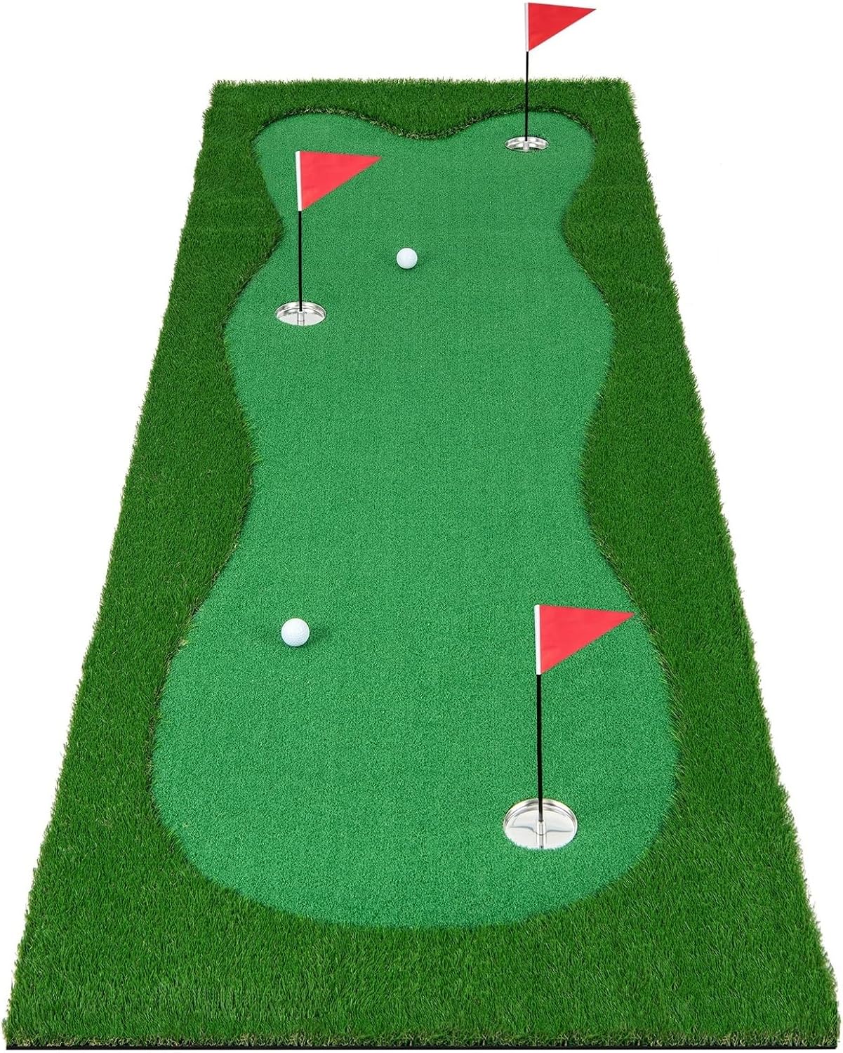 GYMAX Putting Green Indoor, Professional Practice Putting Green Mat, Includes 2 Golf Balls, 3 Golf Cups, 3 Hole Covers & 3 Flags, Large Realistic Golf Training Mat for Indoor/Outdoor